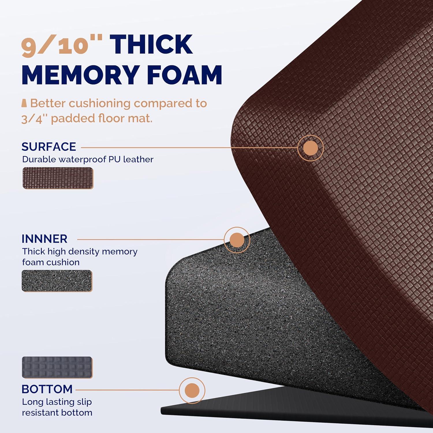 imageFEATOL Anti Fatigue Mat for Standing 910 Extra Thick Ergonomic Standing Desk Mat Comfort ampamp Durable Memory Foam Standing Mat at HomeOffice All Day 20quot x 32quot BlackBrown