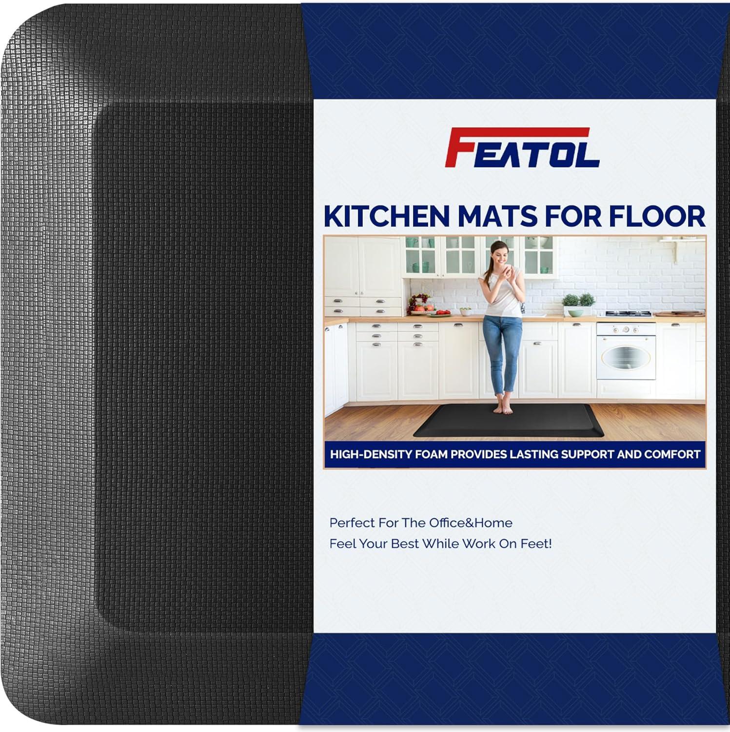 imageFEATOL Anti Fatigue Mat for Standing 910 Extra Thick Ergonomic Standing Desk Mat Comfort ampamp Durable Memory Foam Standing Mat at HomeOffice All Day 20quot x 32quot BlackBlack