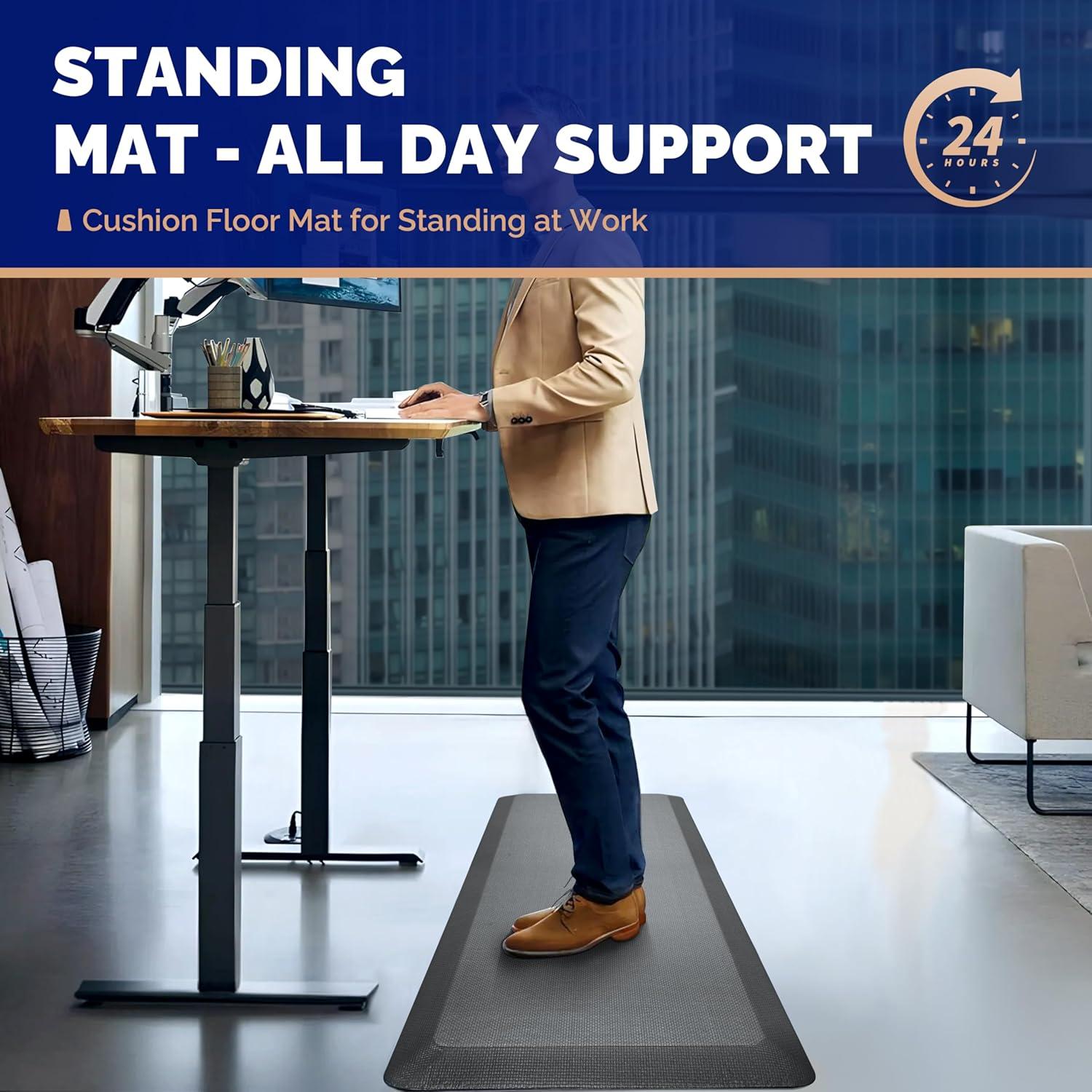 imageFEATOL Anti Fatigue Mat for Standing 910 Extra Thick Ergonomic Standing Desk Mat Comfort ampamp Durable Memory Foam Standing Mat at HomeOffice All Day 20quot x 32quot BlackGrey