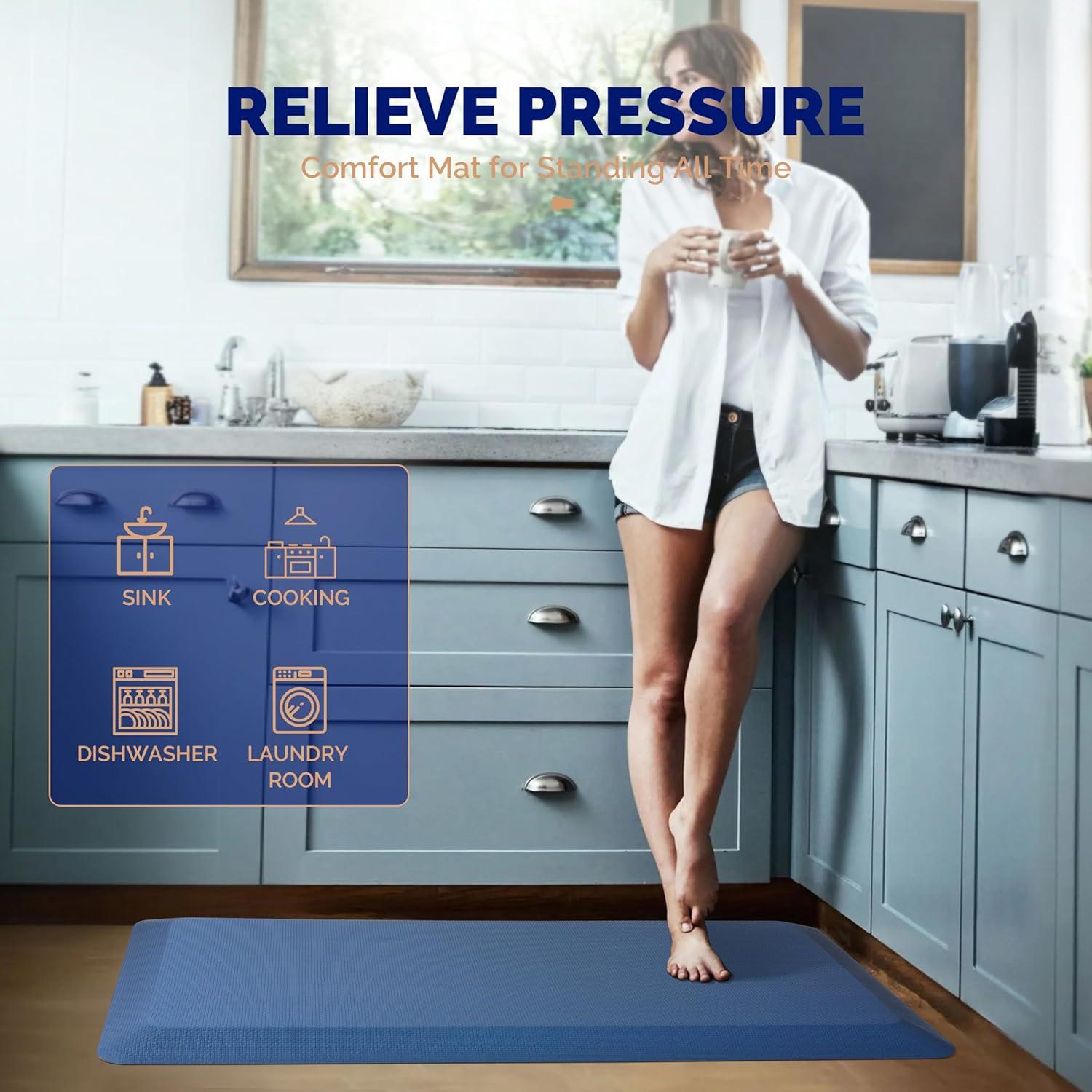 imageFEATOL Anti Fatigue Mat for Standing 910 Extra Thick Ergonomic Standing Desk Mat Comfort ampamp Durable Memory Foam Standing Mat at HomeOffice All Day 20quot x 32quot BlackBlue