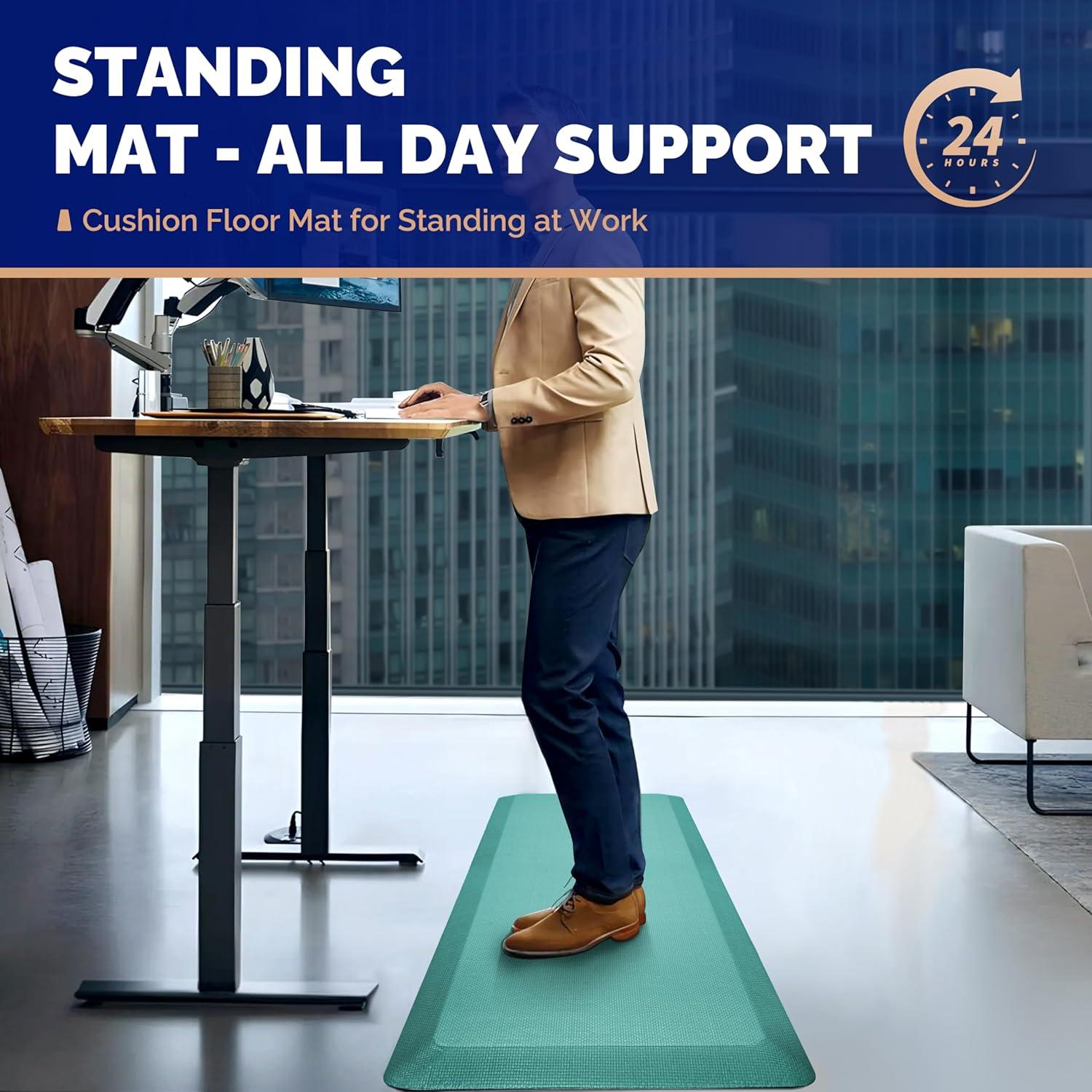 imageFEATOL Anti Fatigue Mat for Standing 910 Extra Thick Ergonomic Standing Desk Mat Comfort ampamp Durable Memory Foam Standing Mat at HomeOffice All Day 20quot x 32quot BlackGreen