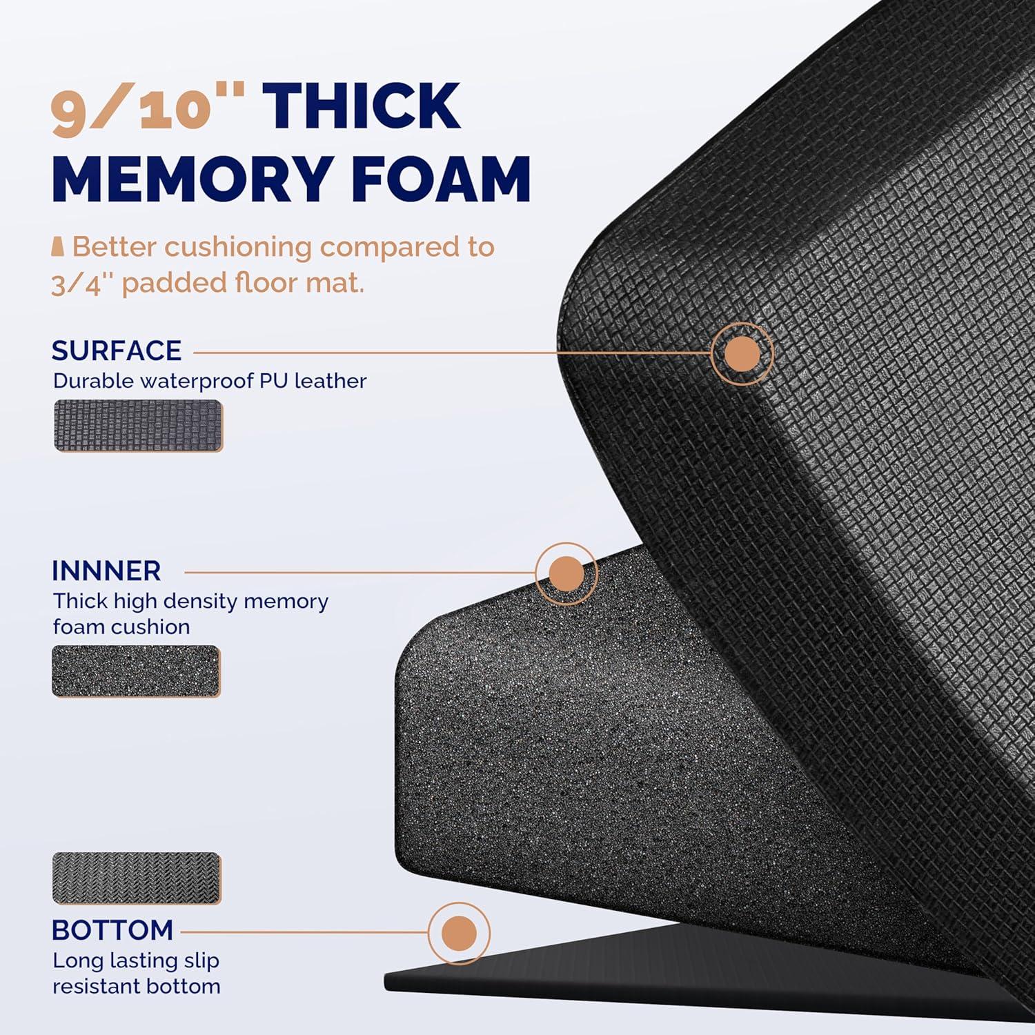 imageFEATOL Anti Fatigue Mat for Standing 910 Extra Thick Ergonomic Standing Desk Mat Comfort ampamp Durable Memory Foam Standing Mat at HomeOffice All Day 20quot x 32quot BlackBlack
