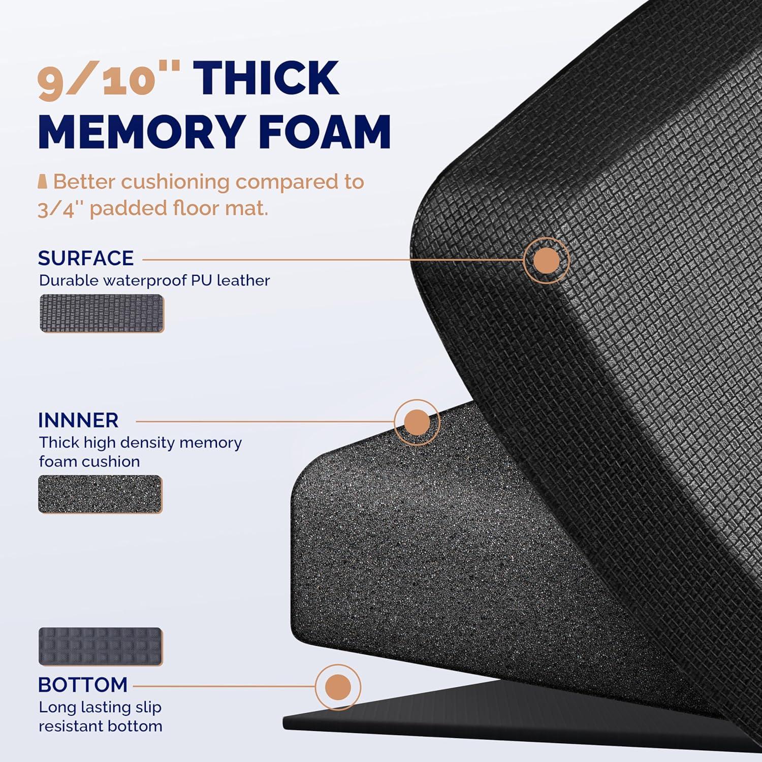 imageFEATOL Anti Fatigue Mat for Standing 910 Extra Thick Ergonomic Standing Desk Mat Comfort ampamp Durable Memory Foam Standing Mat at HomeOffice All Day 20quot x 32quot BlackBlack