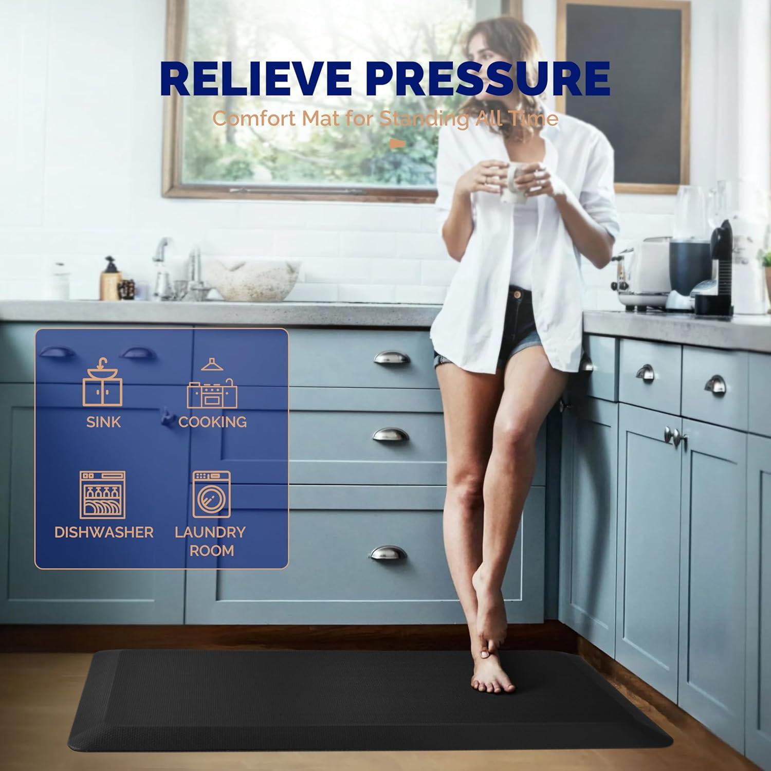 imageFEATOL Anti Fatigue Mat for Standing 910 Extra Thick Ergonomic Standing Desk Mat Comfort ampamp Durable Memory Foam Standing Mat at HomeOffice All Day 20quot x 32quot BlackBlack