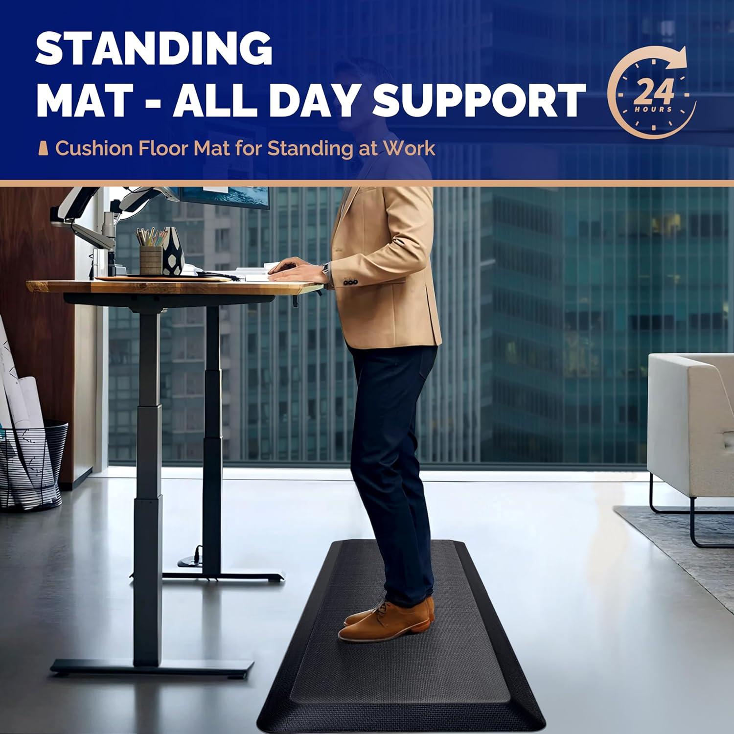 imageFEATOL Anti Fatigue Mat for Standing 910 Extra Thick Ergonomic Standing Desk Mat Comfort ampamp Durable Memory Foam Standing Mat at HomeOffice All Day 20quot x 32quot BlackBlack