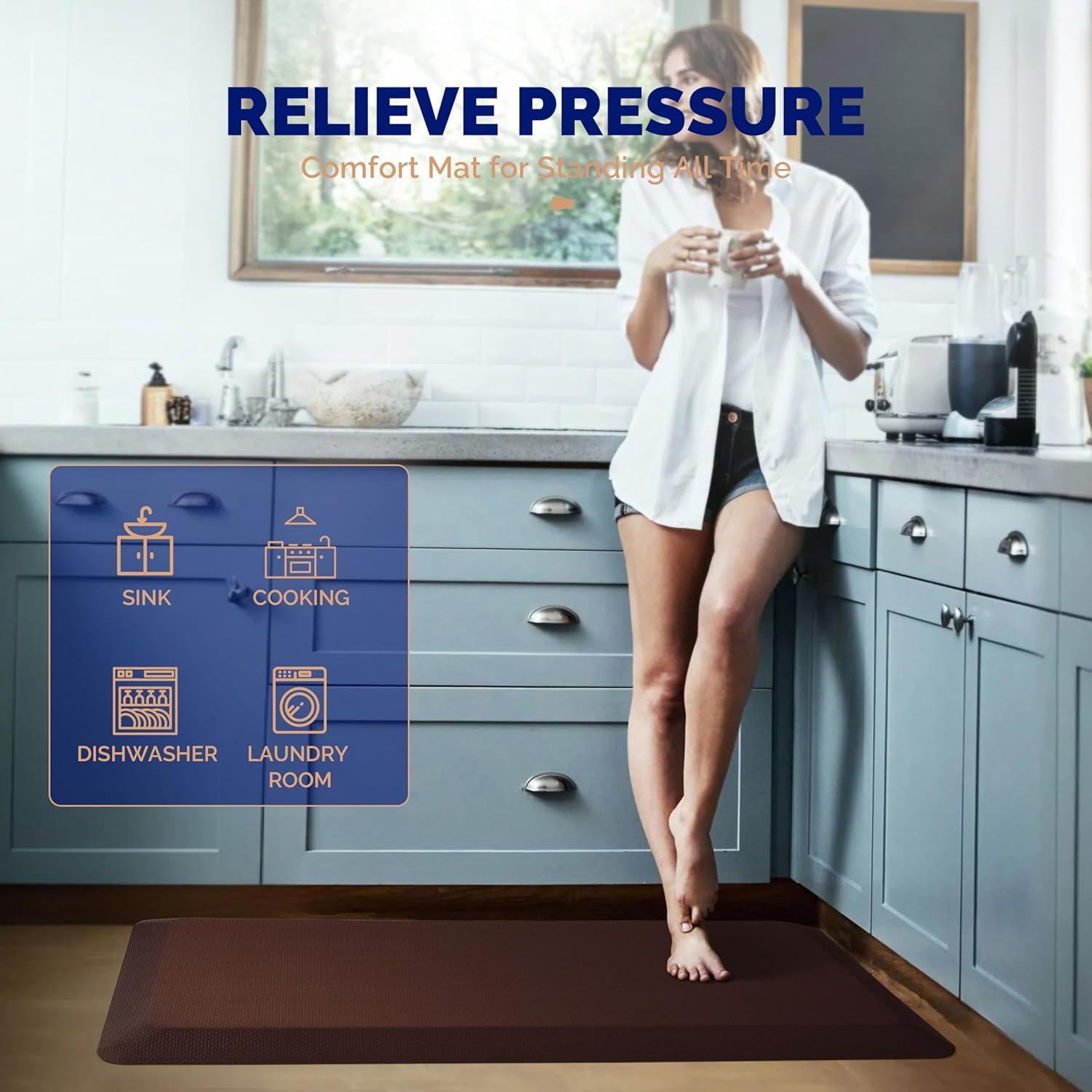 imageFEATOL Anti Fatigue Mat for Standing 910 Extra Thick Ergonomic Standing Desk Mat Comfort ampamp Durable Memory Foam Standing Mat at HomeOffice All Day 20quot x 32quot BlackBrown