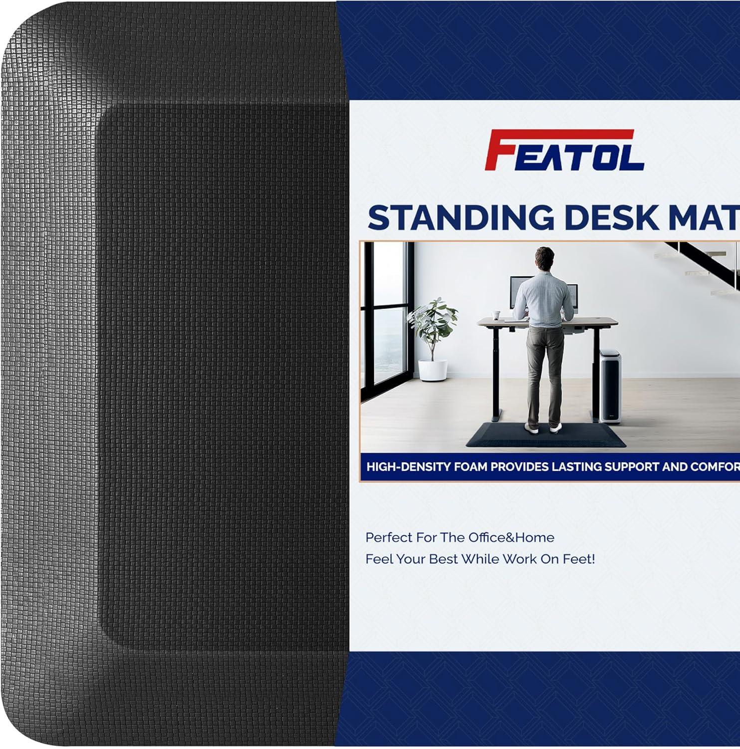 imageFEATOL Anti Fatigue Mat for Standing 910 Extra Thick Ergonomic Standing Desk Mat Comfort ampamp Durable Memory Foam Standing Mat at HomeOffice All Day 20quot x 32quot BlackBlack