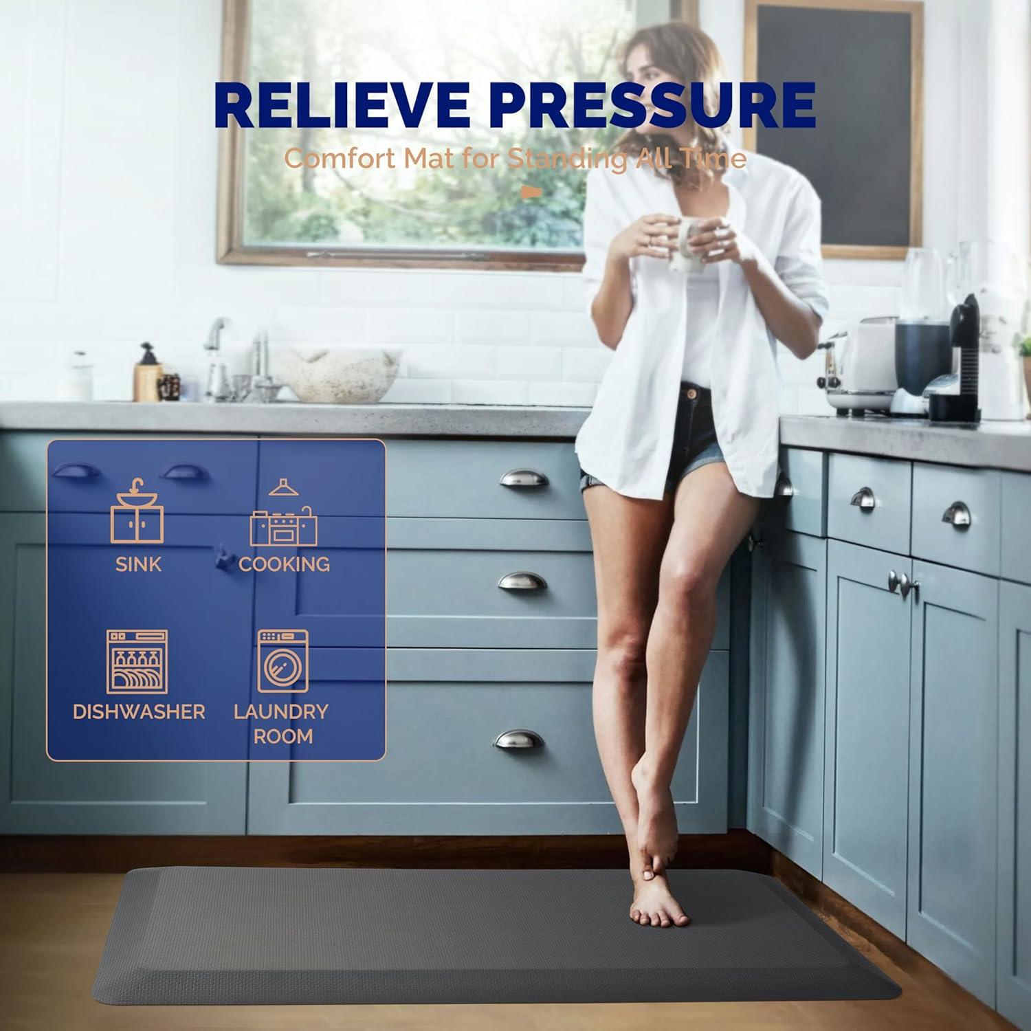 imageFEATOL Anti Fatigue Mat for Standing 910 Extra Thick Ergonomic Standing Desk Mat Comfort ampamp Durable Memory Foam Standing Mat at HomeOffice All Day 20quot x 32quot BlackGrey