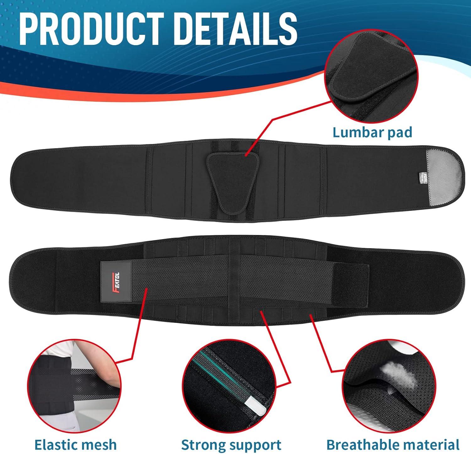 imageFEATOL Back Brace Support BeltLumbar Support Back Brace for Back Pain Sciatica Scoliosis Herniated Disc Adjustable Support StrapsLower Back Brace with Removable Lumbar Pad for Men ampamp WomenBlack