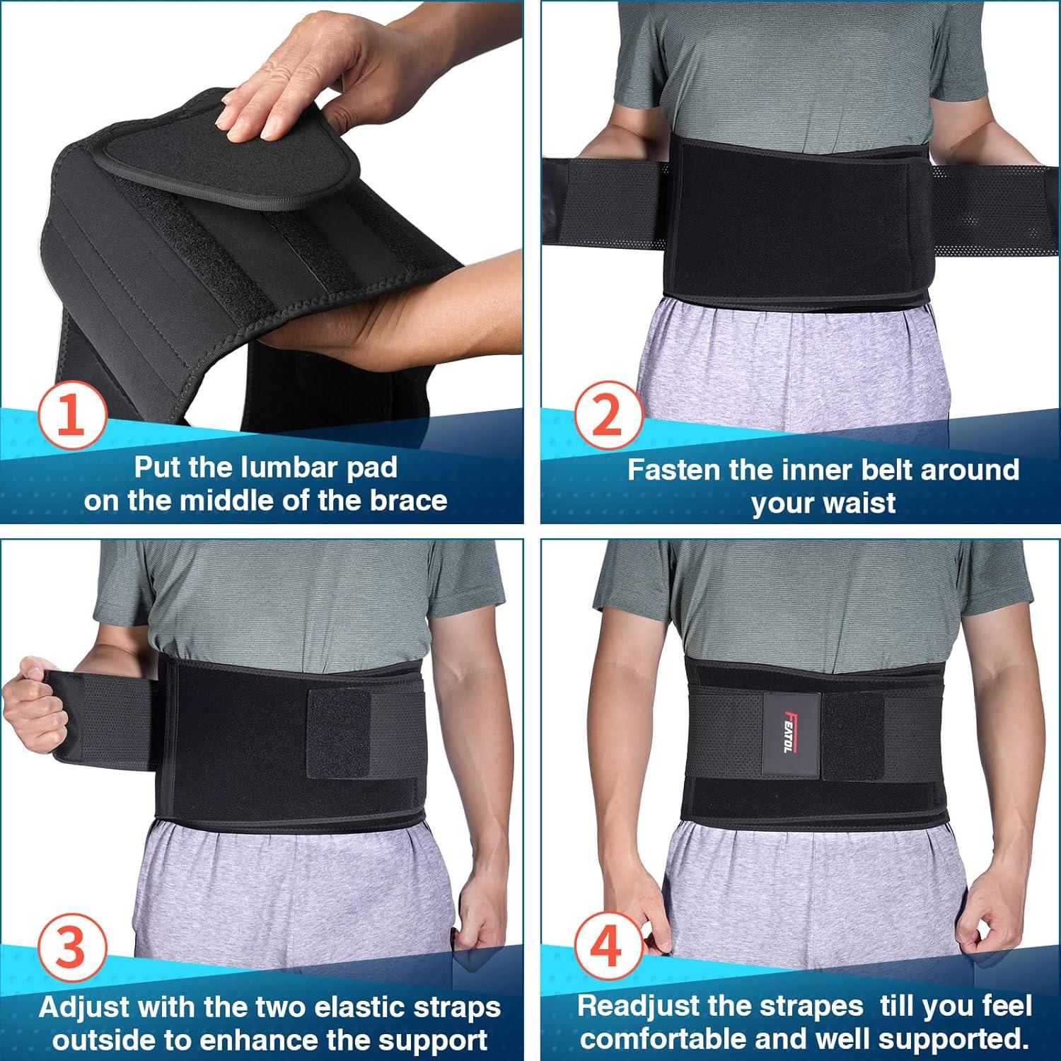imageFEATOL Back Brace Support BeltLumbar Support Back Brace for Back Pain Sciatica Scoliosis Herniated Disc Adjustable Support StrapsLower Back Brace with Removable Lumbar Pad for Men ampamp WomenBlack