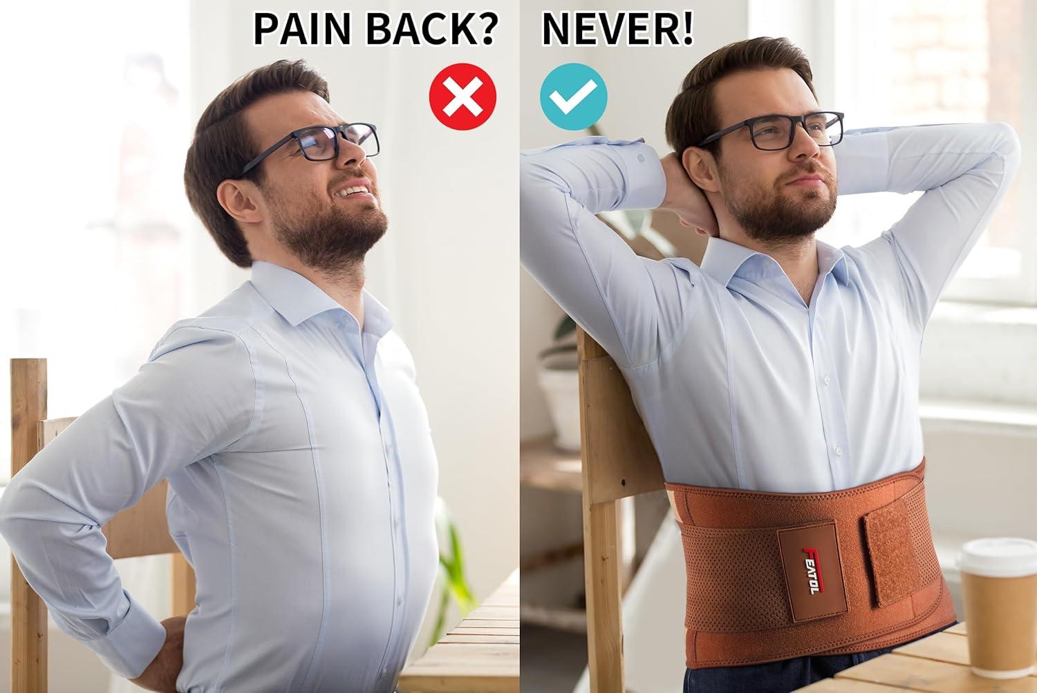 imageFEATOL Back Brace Support BeltLumbar Support Back Brace for Back Pain Sciatica Scoliosis Herniated Disc Adjustable Support StrapsLower Back Brace with Removable Lumbar Pad for Men ampamp WomenBrown
