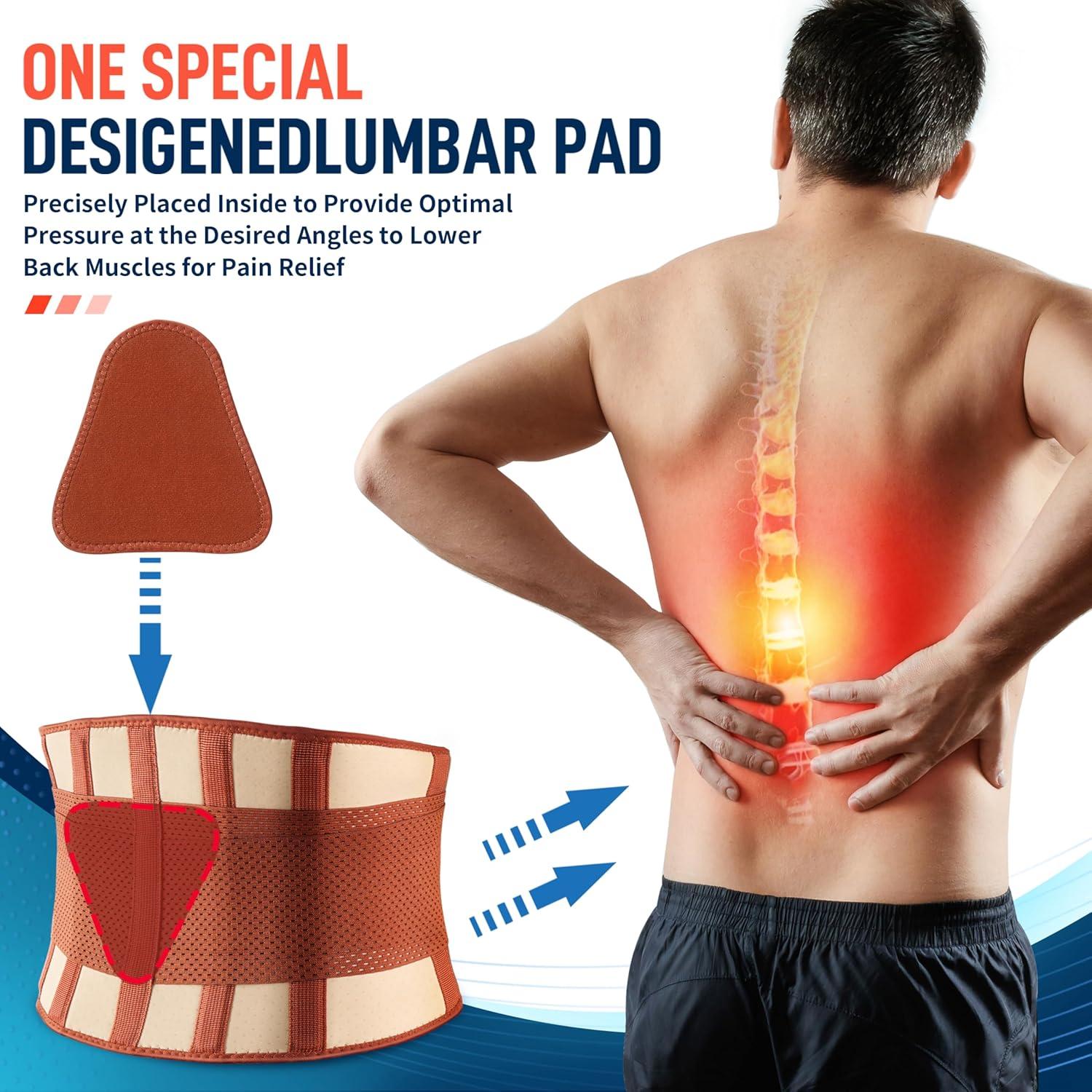 imageFEATOL Back Brace Support BeltLumbar Support Back Brace for Back Pain Sciatica Scoliosis Herniated Disc Adjustable Support StrapsLower Back Brace with Removable Lumbar Pad for Men ampamp WomenBrown