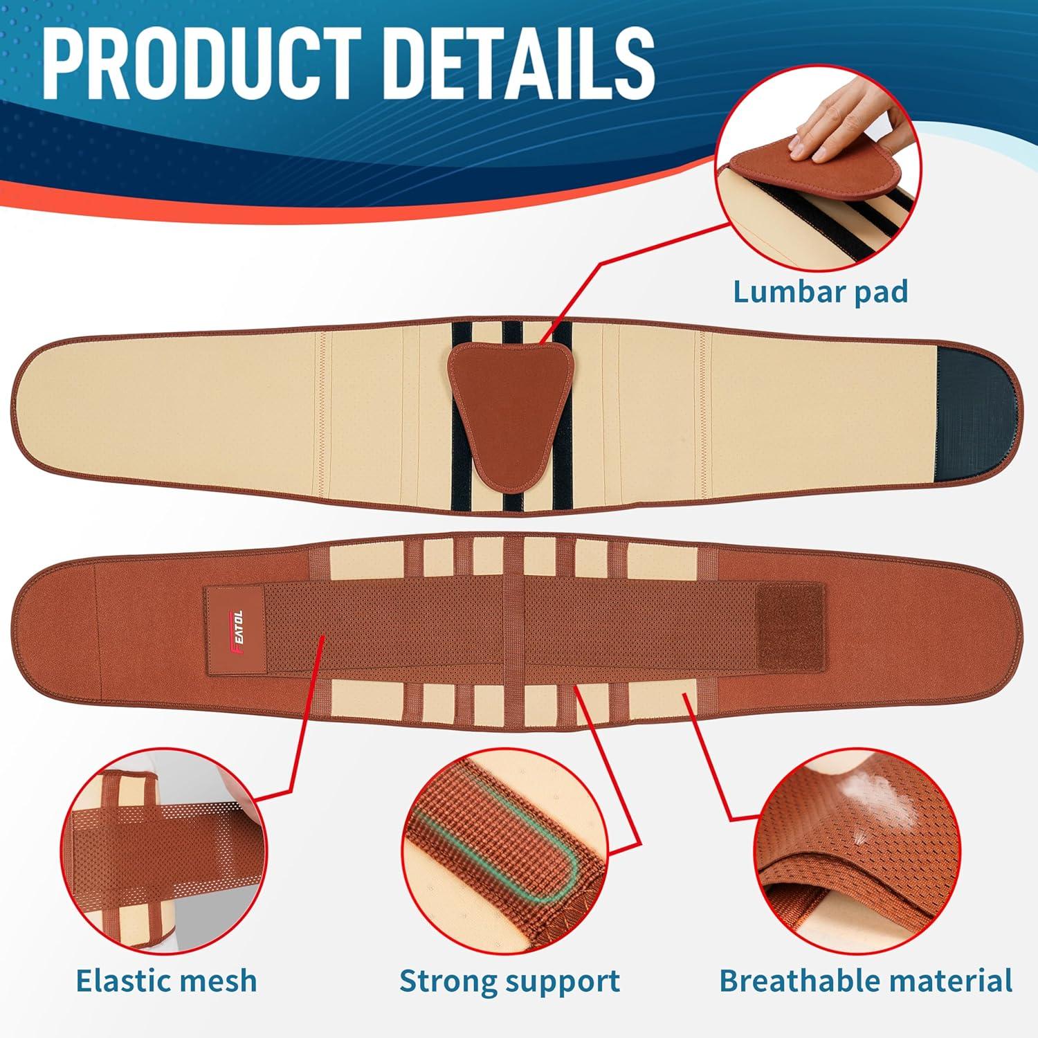 imageFEATOL Back Brace Support BeltLumbar Support Back Brace for Back Pain Sciatica Scoliosis Herniated Disc Adjustable Support StrapsLower Back Brace with Removable Lumbar Pad for Men ampamp WomenBrown