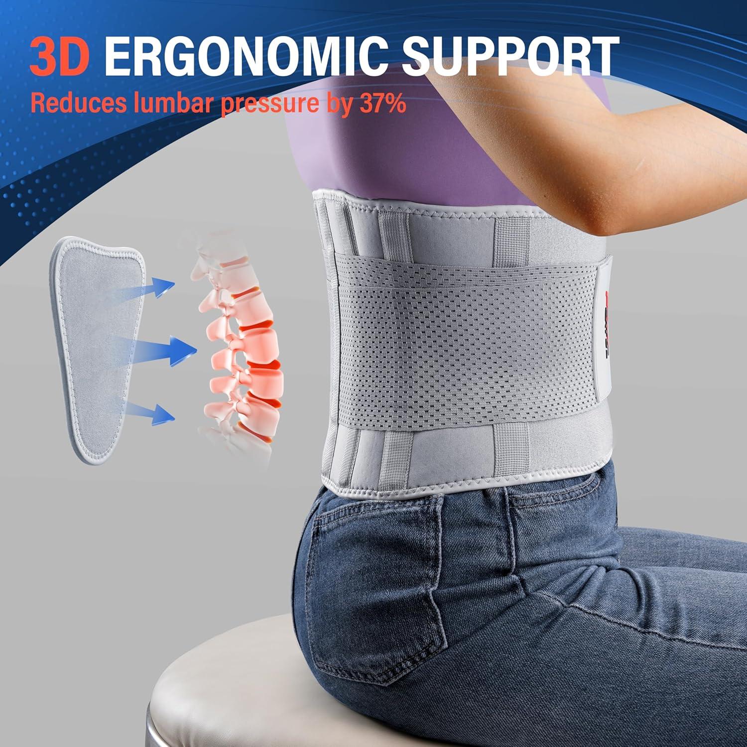 imageFEATOL Back Brace Support BeltLumbar Support Back Brace for Back Pain Sciatica Scoliosis Herniated Disc Adjustable Support StrapsLower Back Brace with Removable Lumbar Pad for Men ampamp WomenGrey