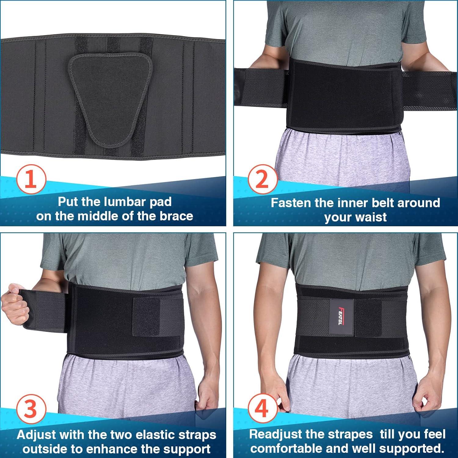 imageFEATOL Back Brace Support BeltLumbar Support Back Brace for Back Pain Sciatica Scoliosis Herniated Disc Adjustable Support StrapsLower Back Brace with Removable Lumbar Pad for Men ampamp WomenBlack