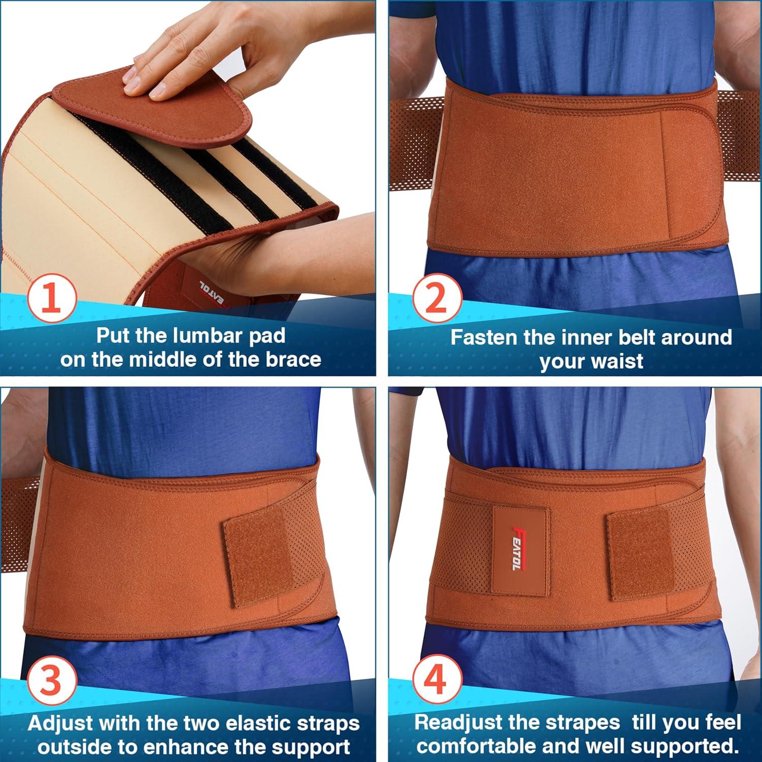 imageFEATOL Back Brace Support BeltLumbar Support Back Brace for Back Pain Sciatica Scoliosis Herniated Disc Adjustable Support StrapsLower Back Brace with Removable Lumbar Pad for Men ampamp WomenBrown
