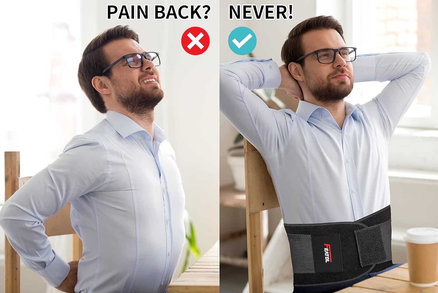 imageFEATOL Back Brace Support BeltLumbar Support Back Brace for Back Pain Sciatica Scoliosis Herniated Disc Adjustable Support StrapsLower Back Brace with Removable Lumbar Pad for Men ampamp WomenBlack