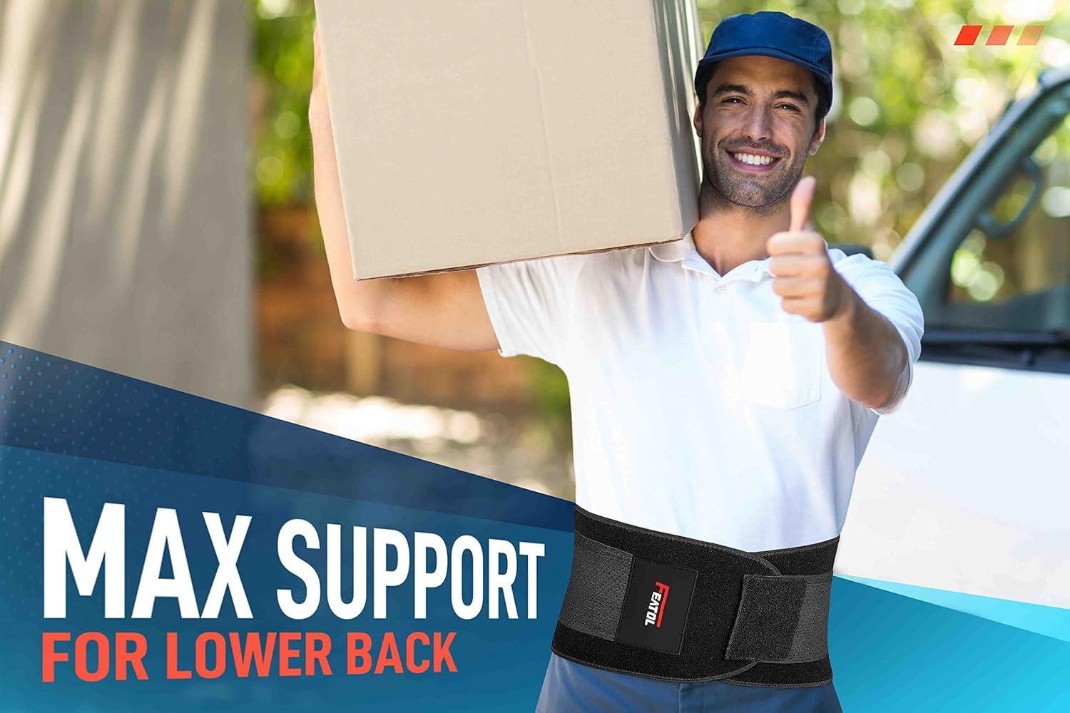 imageFEATOL Back Brace Support BeltLumbar Support Back Brace for Back Pain Sciatica Scoliosis Herniated Disc Adjustable Support StrapsLower Back Brace with Removable Lumbar Pad for Men ampamp WomenBlack
