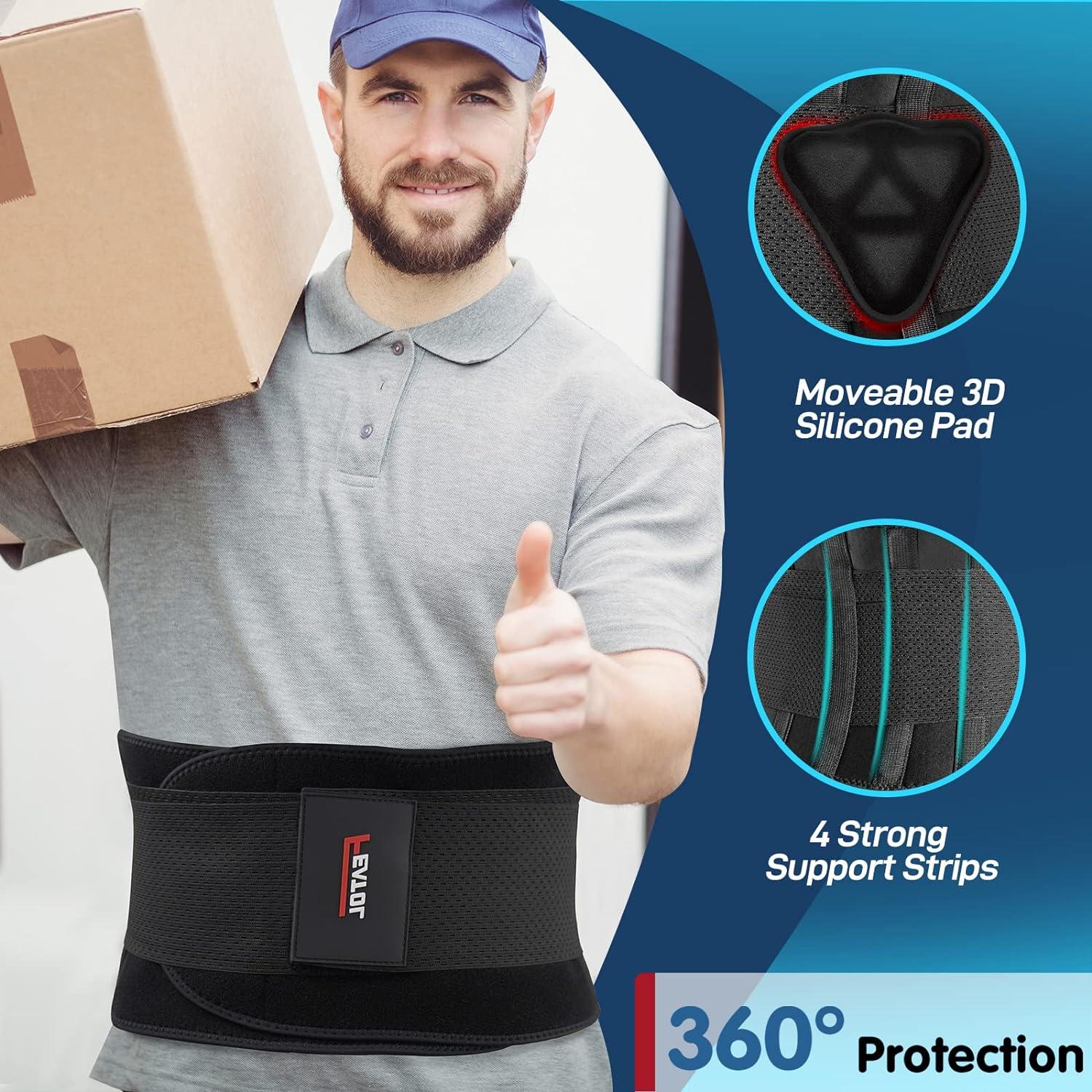 imageFEATOL Back Brace for Men Lower Back Pain Relief Lumbar Support Brace Waist Belt with Ergonomic 3D Silicone Pad for Heavy Lifting Work Herniated Disc Sciatica LXL3XLarge Pack of 1