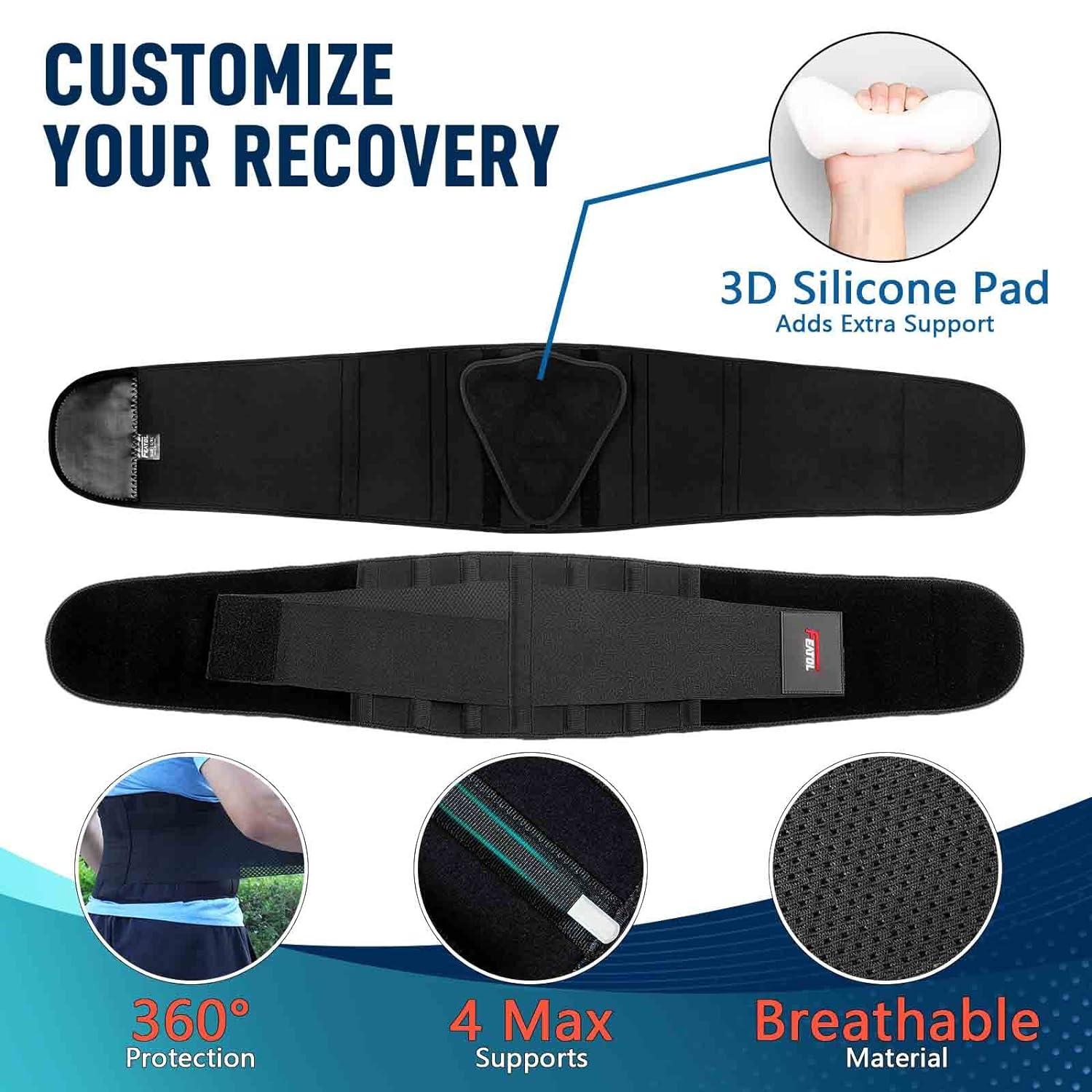 imageFEATOL Back Brace for Men Lower Back Pain Relief Lumbar Support Brace Waist Belt with Ergonomic 3D Silicone Pad for Heavy Lifting Work Herniated Disc Sciatica LXL3XLarge Pack of 1