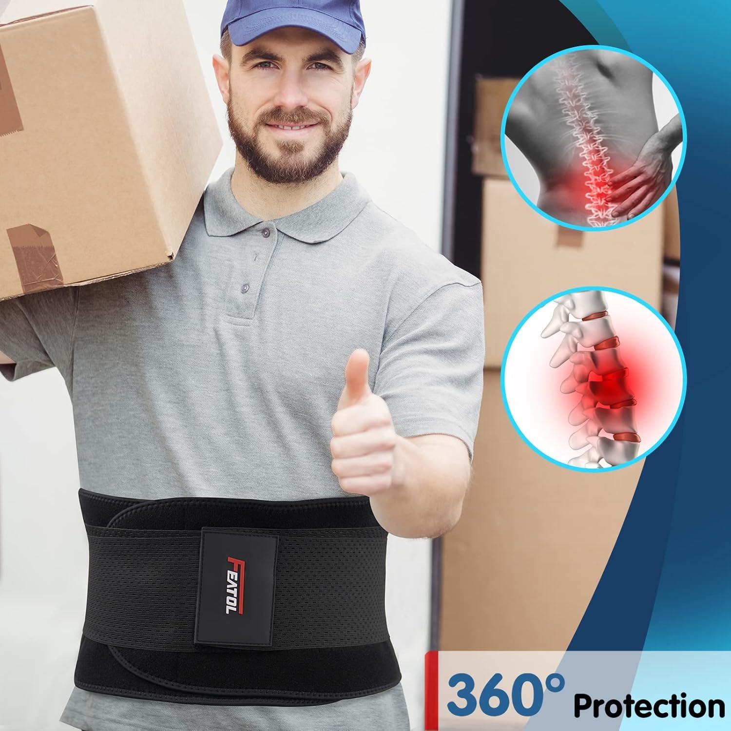 imageFEATOL Back Brace for Men Lower Back Pain Relief Lumbar Support Brace Waist Belt with Ergonomic 3D Silicone Pad for Heavy Lifting Work Herniated Disc Sciatica LXL2XLarge Pack of 1