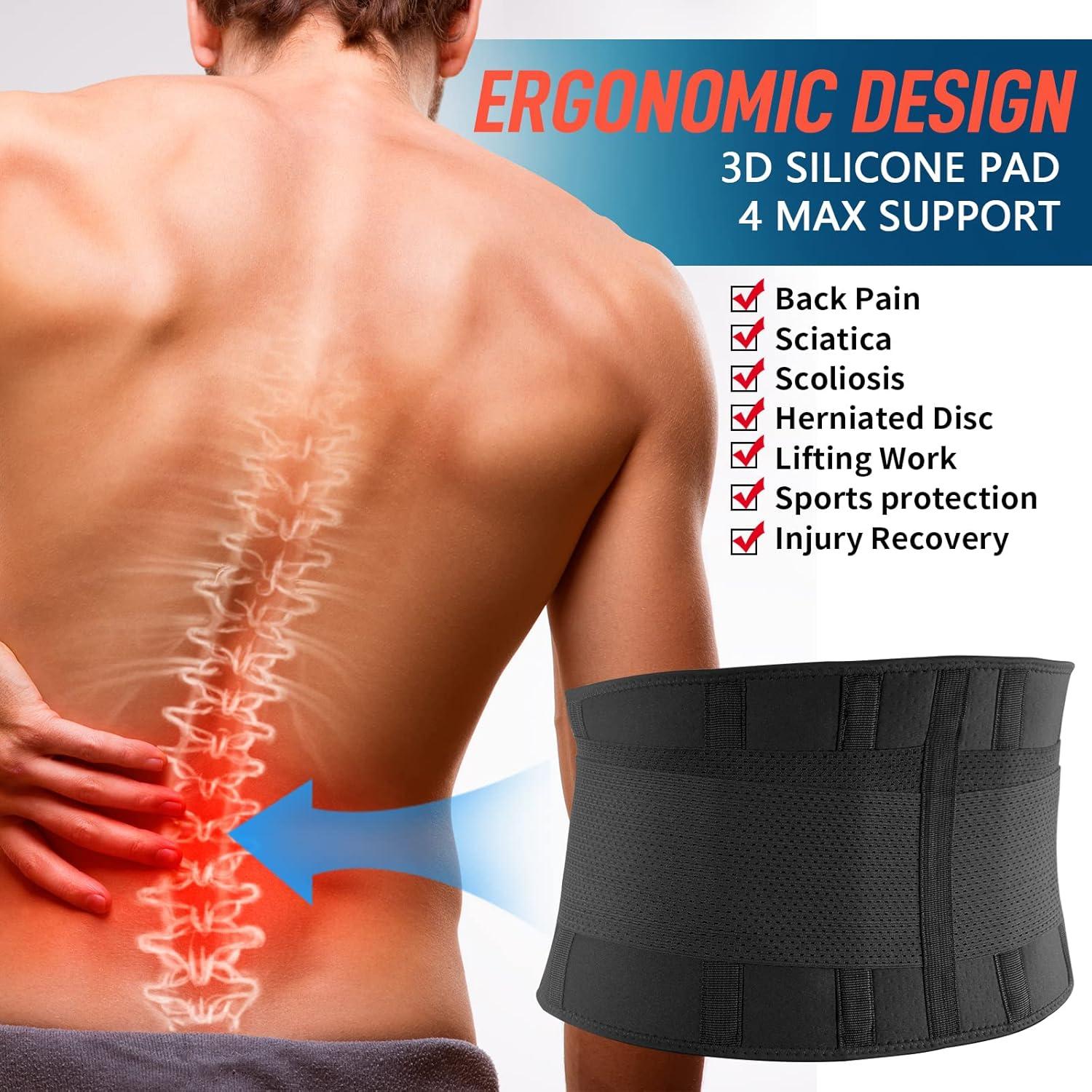imageFEATOL Back Brace for Men Lower Back Pain Relief Lumbar Support Brace Waist Belt with Ergonomic 3D Silicone Pad for Heavy Lifting Work Herniated Disc Sciatica LXL3XLarge Pack of 1