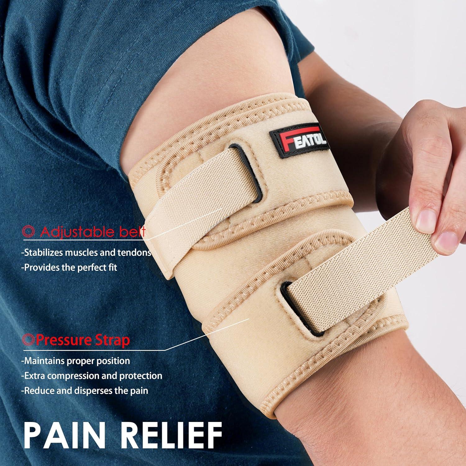 imageFEATOL Bicep Tendonitis Brace with 2 Gel Ice Packs Upper Arm Brace Tricep Compression Sleeve Support Hot ampamp Cold Therapy for Men and Women Pain Relief for Muscle StrainsInflammation Black with 2 ice packs LargeBeige with 2 ice packs