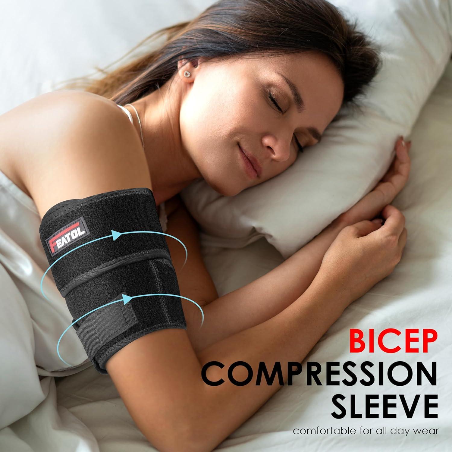 imageFEATOL Bicep Tendonitis Brace with 2 Gel Ice Packs Upper Arm Brace Tricep Compression Sleeve Support Hot ampamp Cold Therapy for Men and Women Pain Relief for Muscle StrainsInflammation Black with 2 ice packs LargeBlack with 2 ice packs