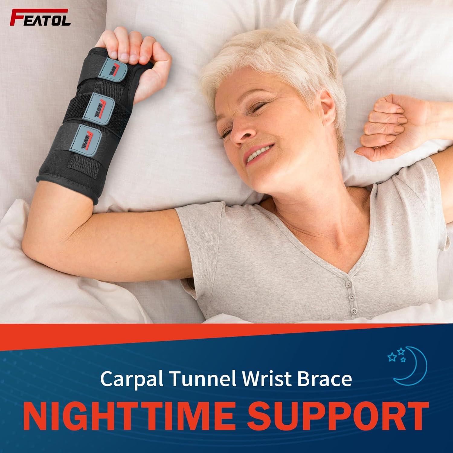 imageFEATOL Carpal Tunnel Wrist Brace Night Support 2 Pack  Wrist Splint for Pain Relief Tendonitis Sprained Arthritis  Metal Splint Stabilizer With Hand Brace FOR Sleeping Women Men RightampampLeftMLLargeXLarge Pack of 1