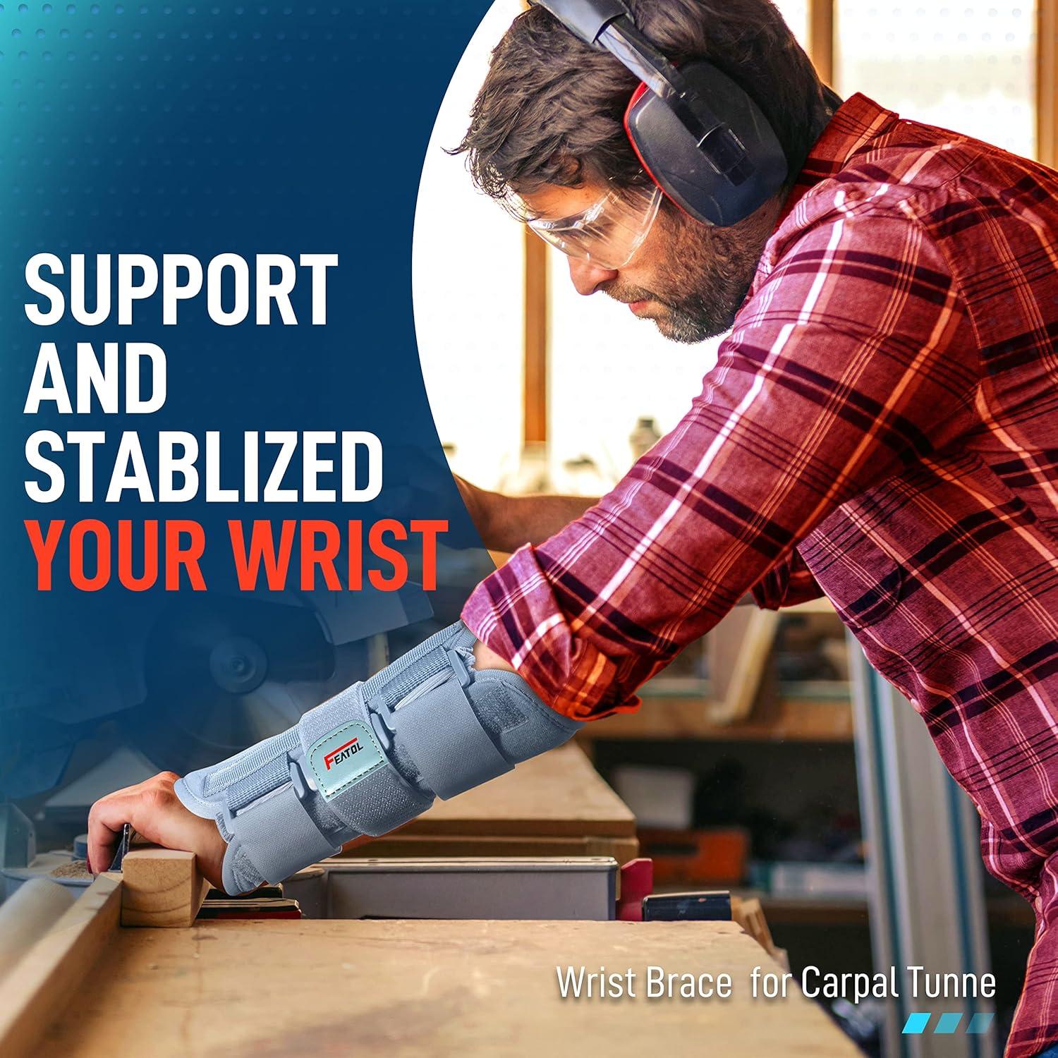 imageFEATOL Carpal Tunnel Wrist Brace Night Support 2 Pack  Wrist Splint for Pain Relief Tendonitis Sprained Arthritis  Metal Splint Stabilizer With Hand Brace FOR Sleeping Women Men RightampampLeftMLLargeXLarge Pack of 1