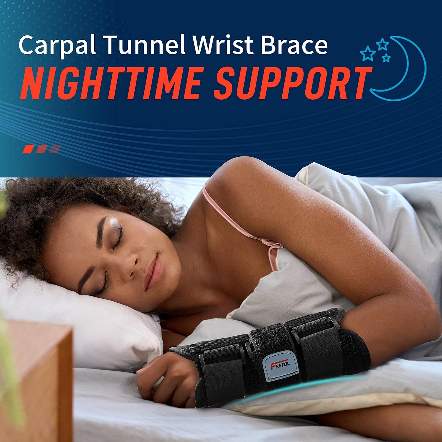 imageFEATOL Carpal Tunnel Wrist Brace Night Support 2 Pack  Wrist Splint for Pain Relief Tendonitis Sprained Arthritis  Metal Splint Stabilizer With Hand Brace FOR Sleeping Women Men RightampampLeftMLXSmall Pack of 1