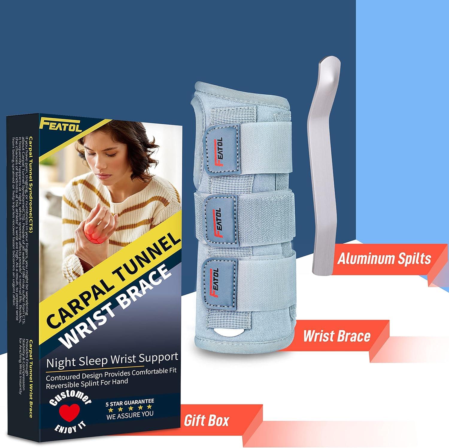 imageFEATOL Carpal Tunnel Wrist Brace Night Support 2 Pack  Wrist Splint for Pain Relief Tendonitis Sprained Arthritis  Metal Splint Stabilizer With Hand Brace FOR Sleeping Women Men RightampampLeftMLSmallMedium Pack of 1
