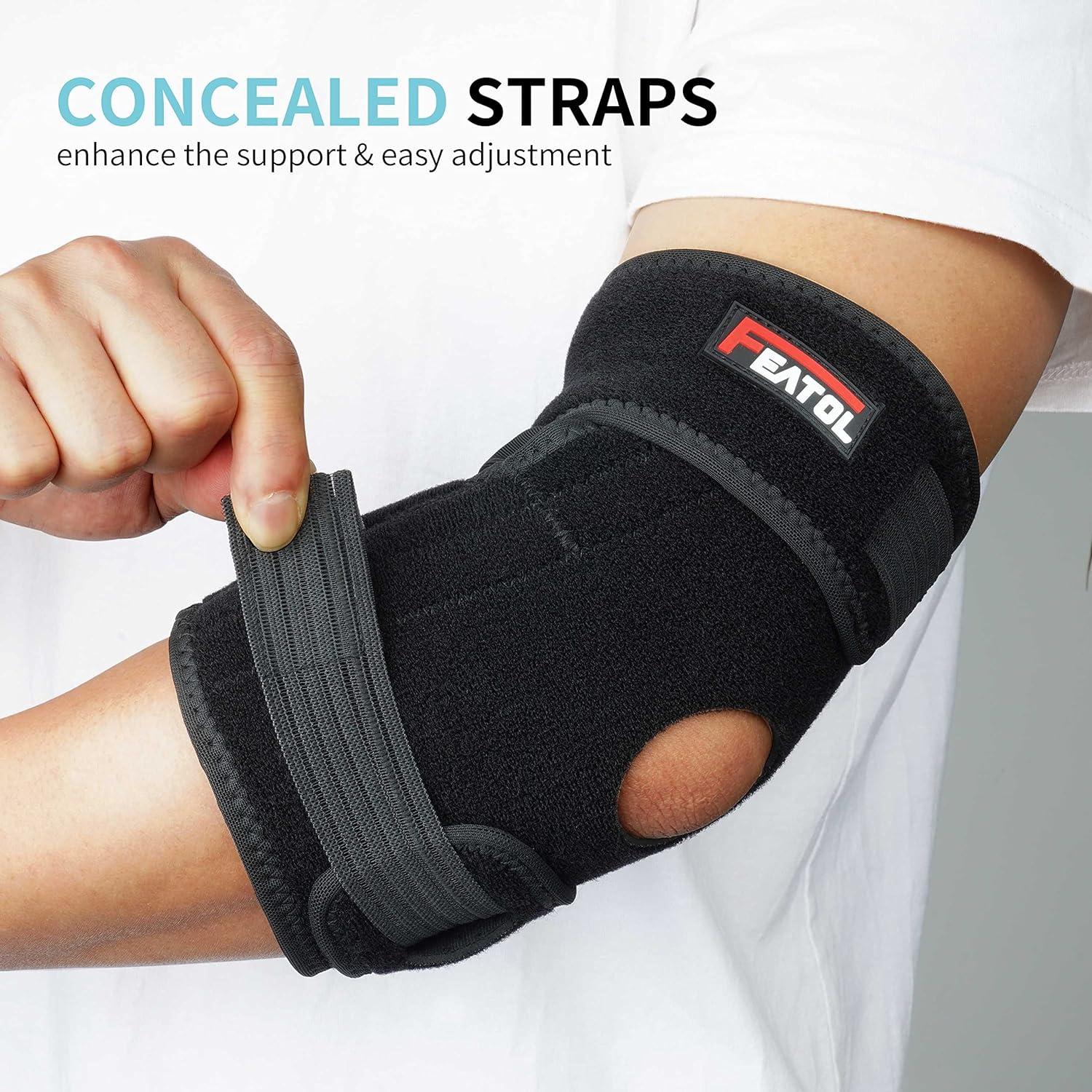 imageFEATOL Elbow Brace for Tendonitis and Tennis Adjustable Golfers Elbow Brace for Men and Women Pain Relief for Cubital Tunnel Syndrome Bursitis Ulnar Nerve Entrapment Black MediumBlack