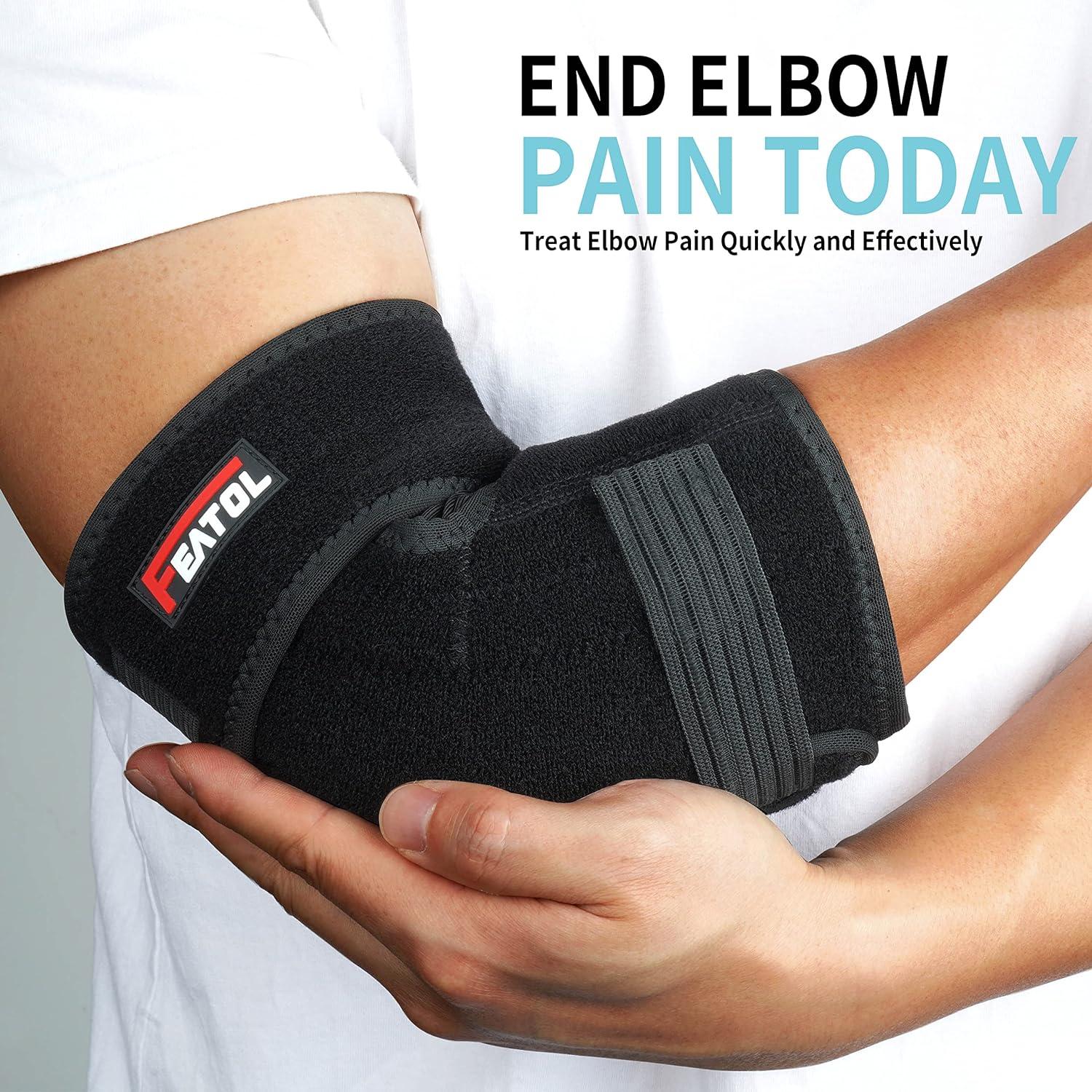 imageFEATOL Elbow Brace for Tendonitis and Tennis Adjustable Golfers Elbow Brace for Men and Women Pain Relief for Cubital Tunnel Syndrome Bursitis Ulnar Nerve Entrapment Black MediumBlack