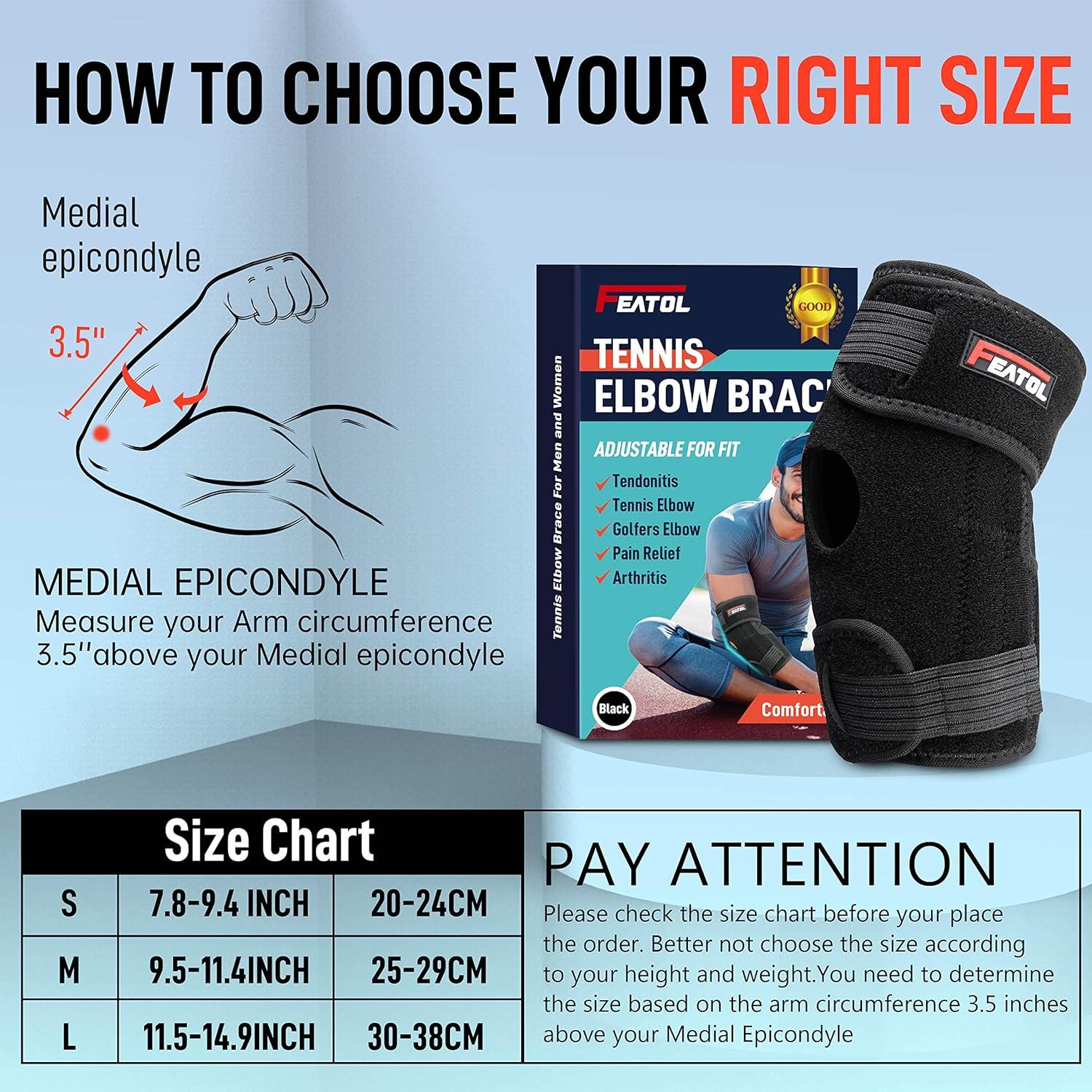 imageFEATOL Elbow Brace for Tendonitis and Tennis Adjustable Golfers Elbow Brace for Men and Women Pain Relief for Cubital Tunnel Syndrome Bursitis Ulnar Nerve Entrapment Black MediumBlack