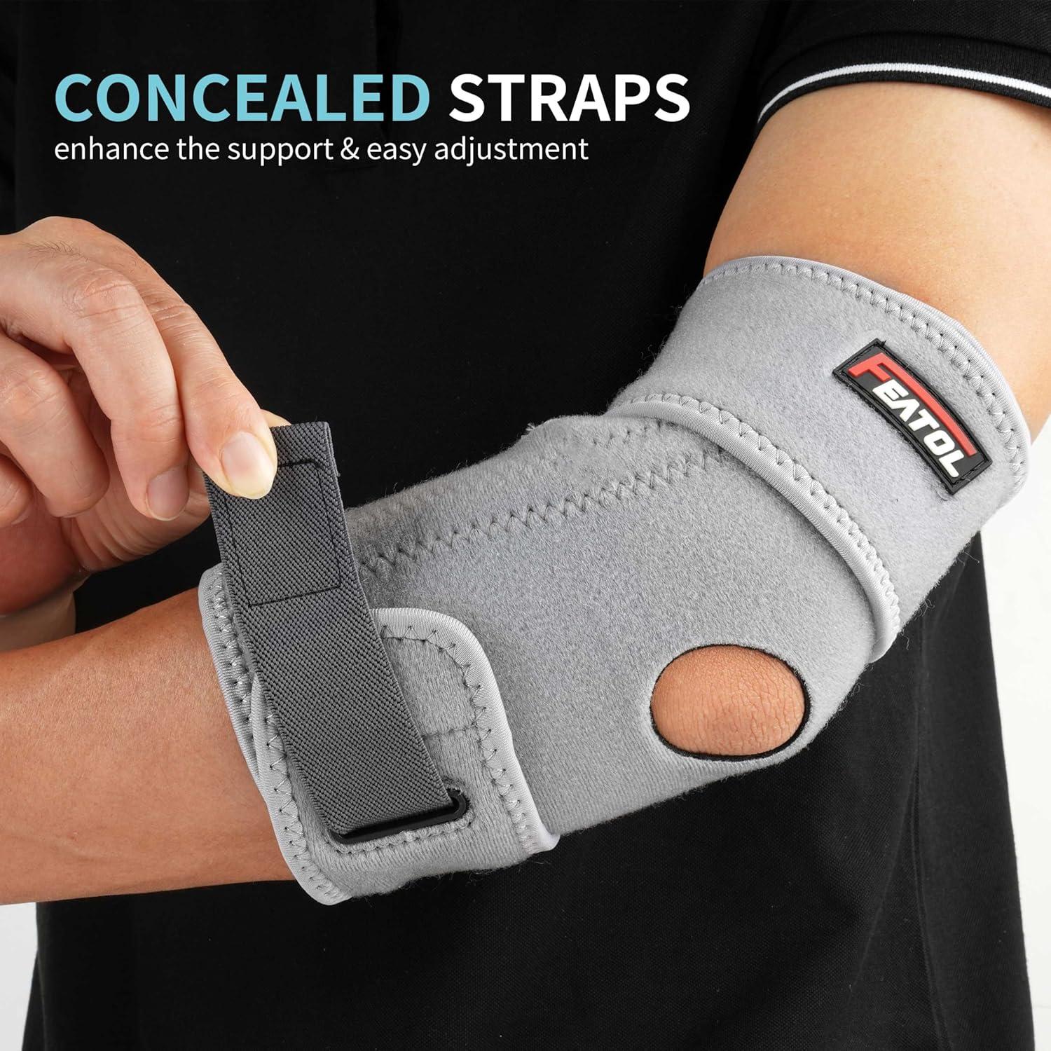 imageFEATOL Elbow Brace for Tendonitis and Tennis Adjustable Golfers Elbow Brace for Men and Women Pain Relief for Cubital Tunnel Syndrome Bursitis Ulnar Nerve Entrapment Black MediumGray