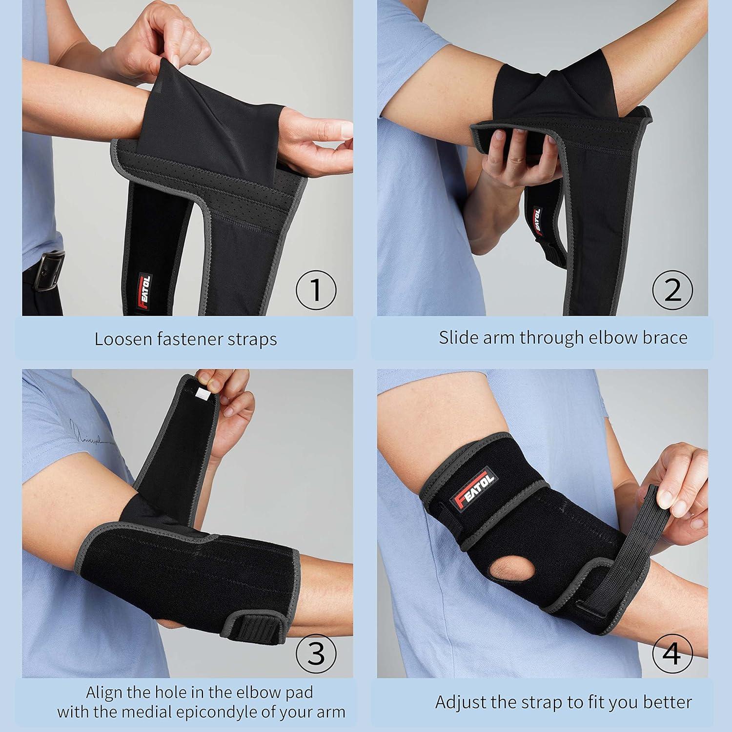 imageFEATOL Elbow Brace for Tendonitis and Tennis Adjustable Golfers Elbow Brace for Men and Women Pain Relief for Cubital Tunnel Syndrome Bursitis Ulnar Nerve Entrapment Black MediumBlack