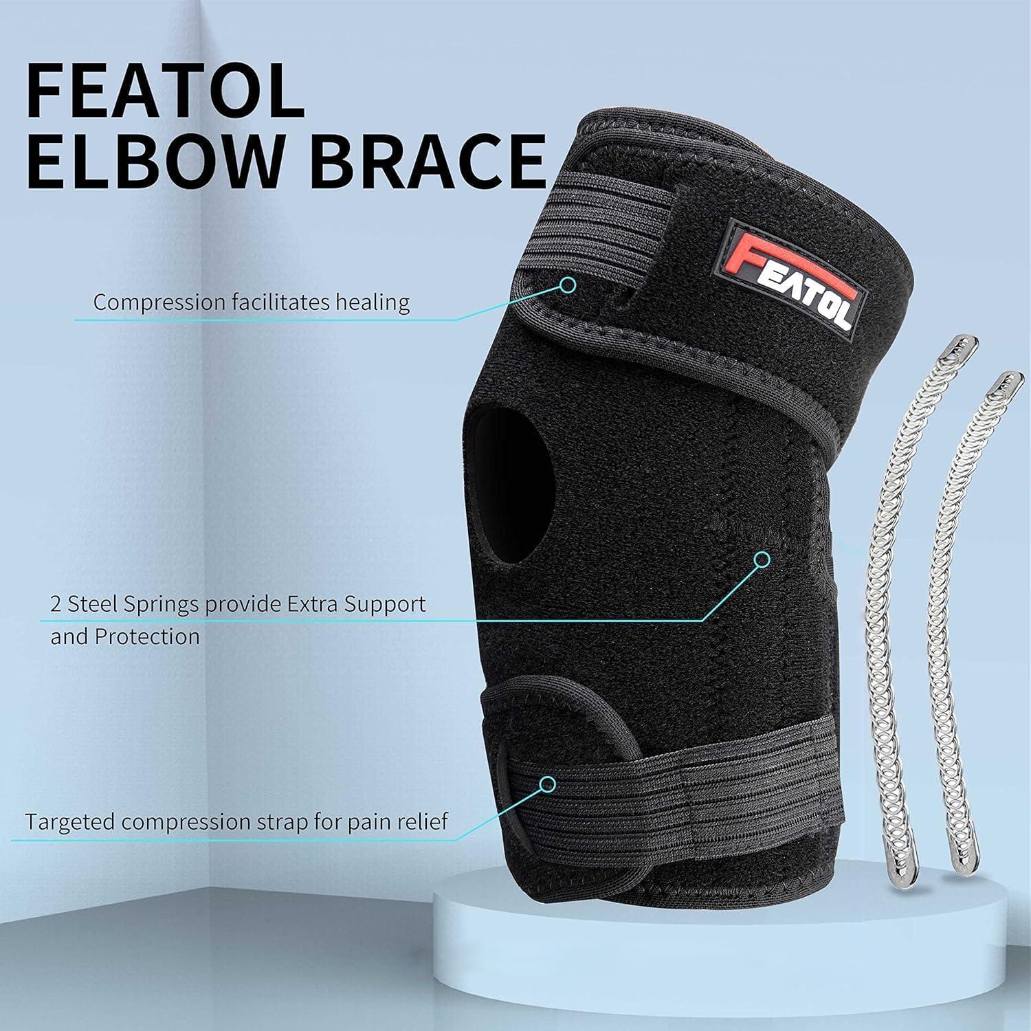 imageFEATOL Elbow Brace for Tendonitis and Tennis Adjustable Golfers Elbow Brace for Men and Women Pain Relief for Cubital Tunnel Syndrome Bursitis Ulnar Nerve Entrapment Black MediumBlack