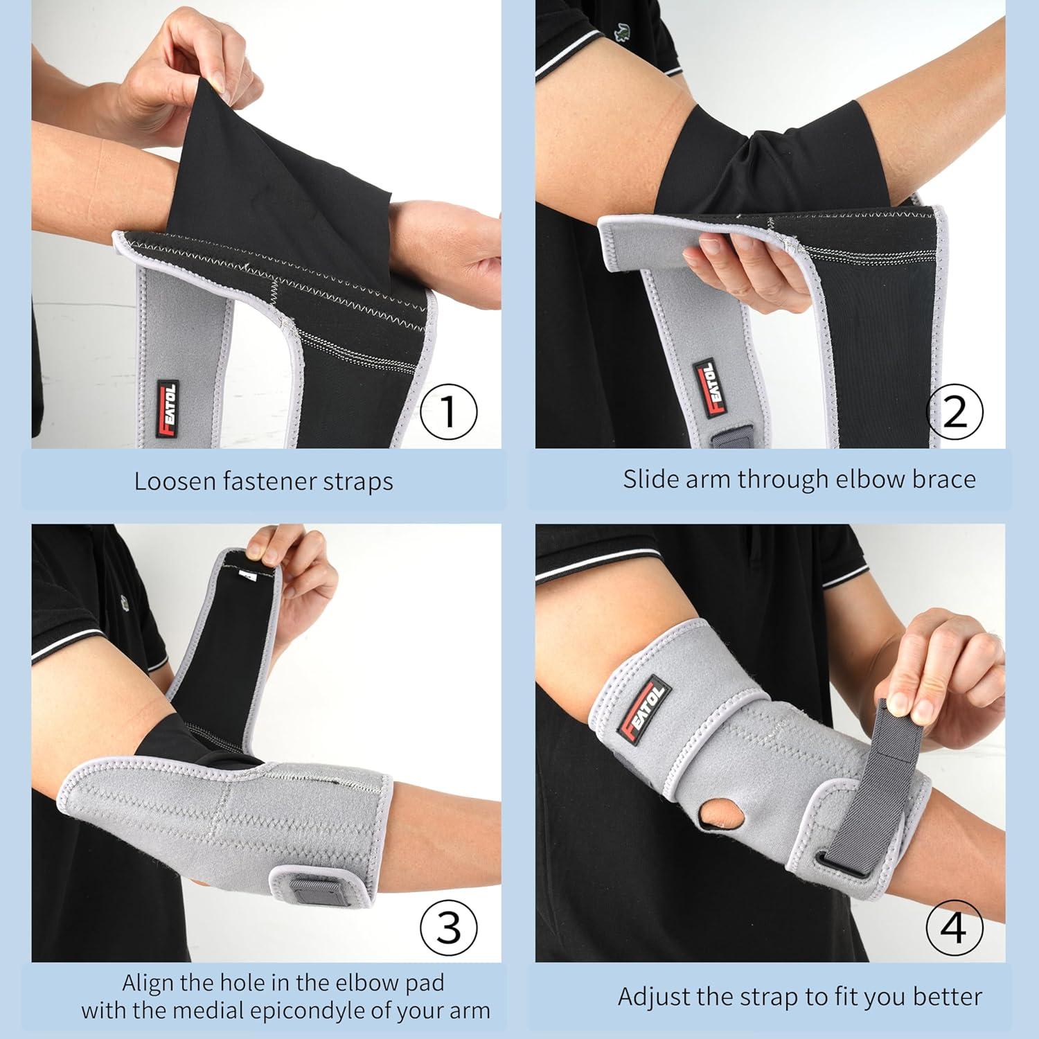 imageFEATOL Elbow Brace for Tendonitis and Tennis Adjustable Golfers Elbow Brace for Men and Women Pain Relief for Cubital Tunnel Syndrome Bursitis Ulnar Nerve Entrapment Black MediumGray