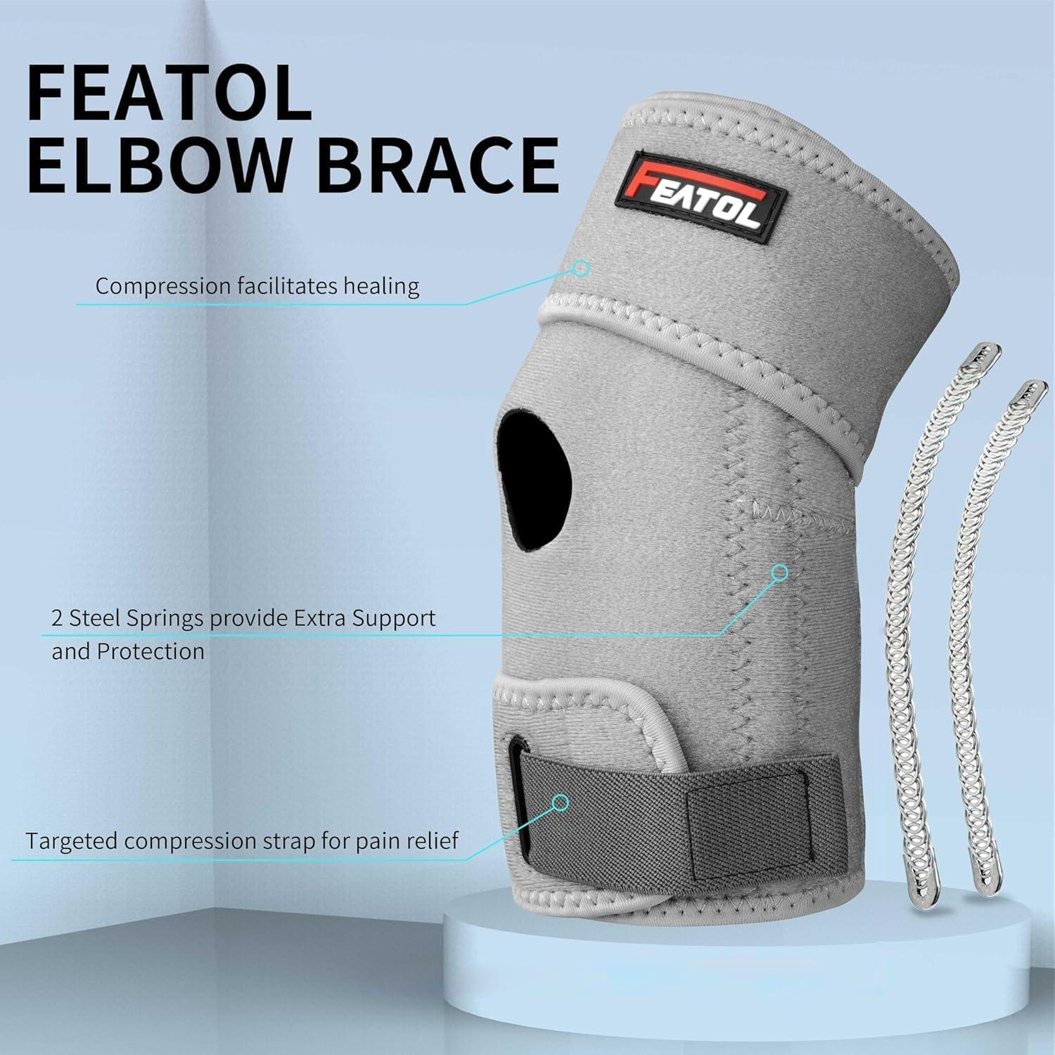 imageFEATOL Elbow Brace for Tendonitis and Tennis Adjustable Golfers Elbow Brace for Men and Women Pain Relief for Cubital Tunnel Syndrome Bursitis Ulnar Nerve Entrapment Black MediumGray