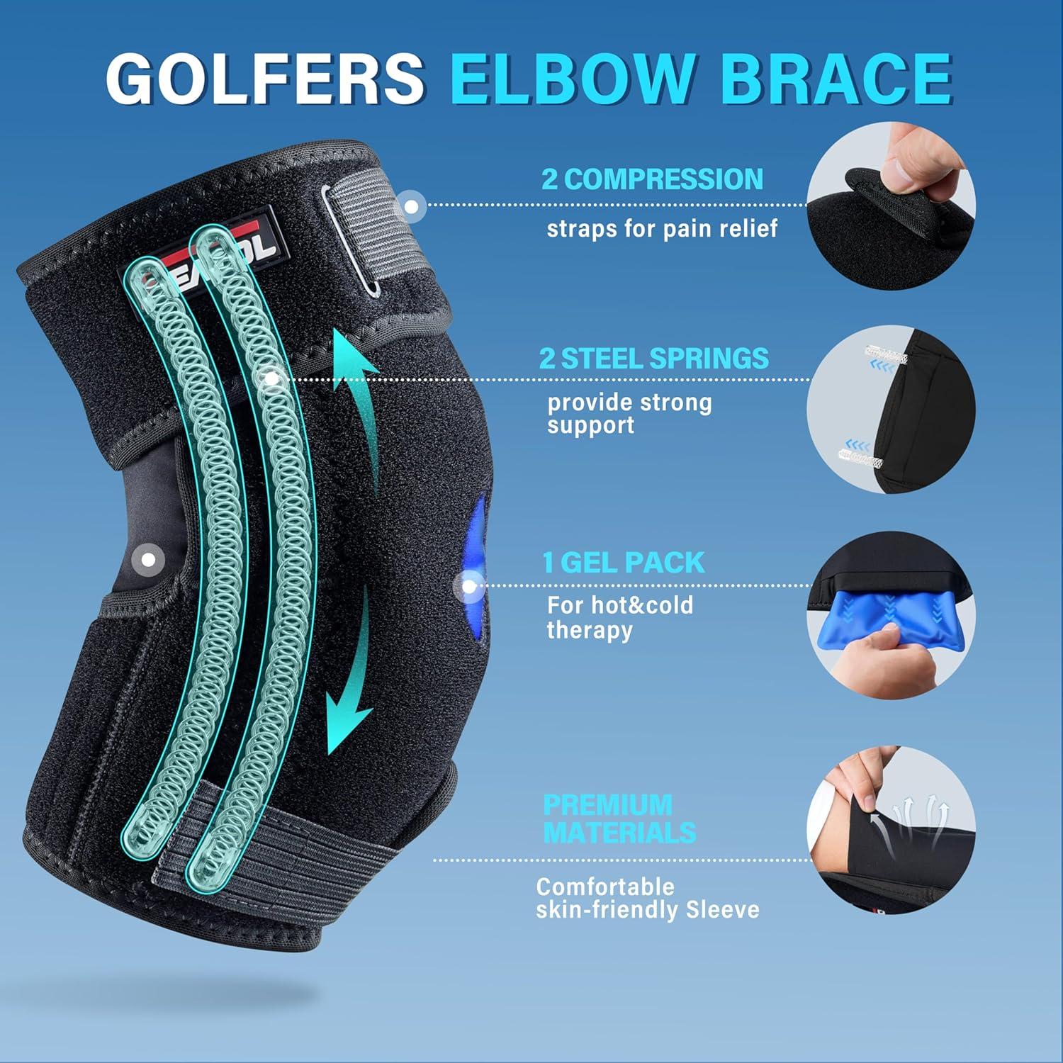 imageFEATOL Elbow Brace with Ice Pack for Tendonitis and Tennis ElbowPain Relief for Cubital Tunnel Ulnar Nerve Entrapment BursitisReusable Ice Pack Brace for Men and Women MediumSmall