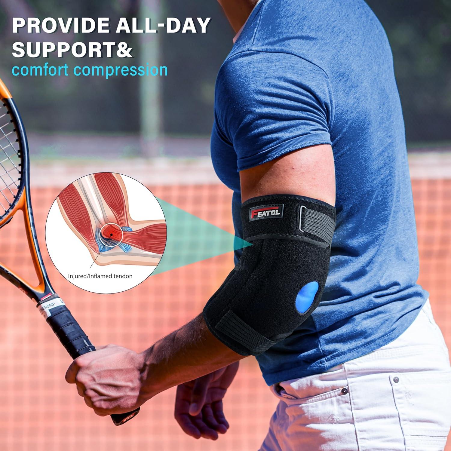imageFEATOL Elbow Brace with Ice Pack for Tendonitis and Tennis ElbowPain Relief for Cubital Tunnel Ulnar Nerve Entrapment BursitisReusable Ice Pack Brace for Men and Women MediumSmall