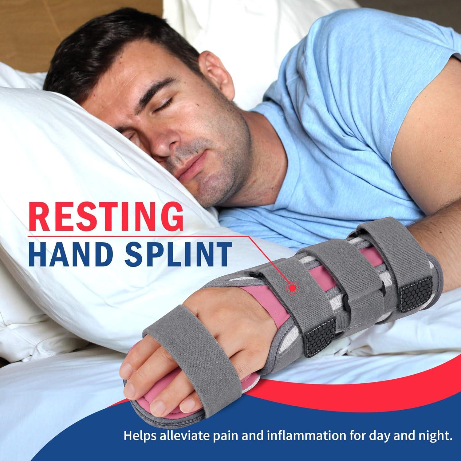 imageFEATOL Resting Hand Splint Stroke Night Immobilizer with Removable Splints Pain Relief For Carpel Tunnel Stroke Recovery Arthritis TendinitisFunctional Support Wrist Finger BraceRight Hand MediumFor Men and WomenLarge