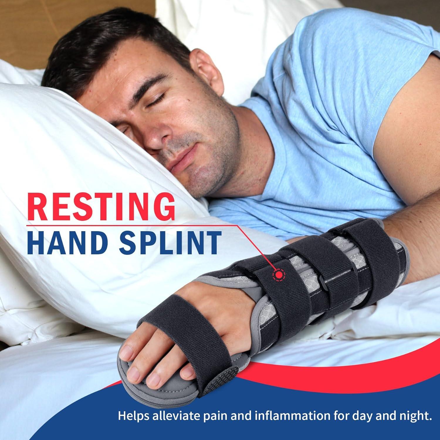 imageFEATOL Resting Hand Splint Stroke Night Immobilizer with Removable Splints Pain Relief For Carpel Tunnel Stroke Recovery Arthritis TendinitisFunctional Support Wrist Finger BraceRight Hand MediumFor Men and WomenLarge