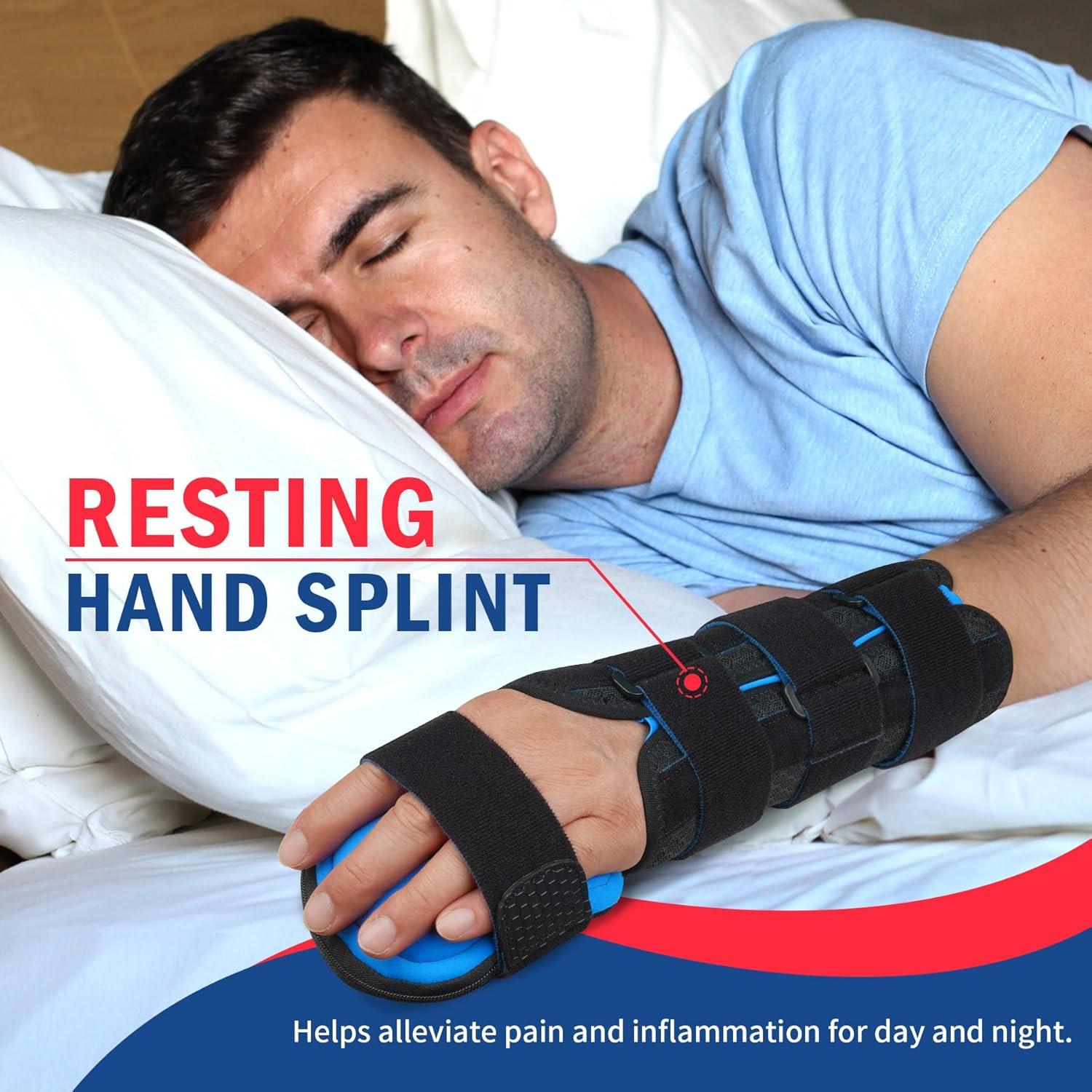 imageFEATOL Resting Hand Splint Stroke Night Immobilizer with Removable Splints Pain Relief For Carpel Tunnel Stroke Recovery Arthritis TendinitisFunctional Support Wrist Finger BraceRight Hand MediumFor Men and WomenSmall