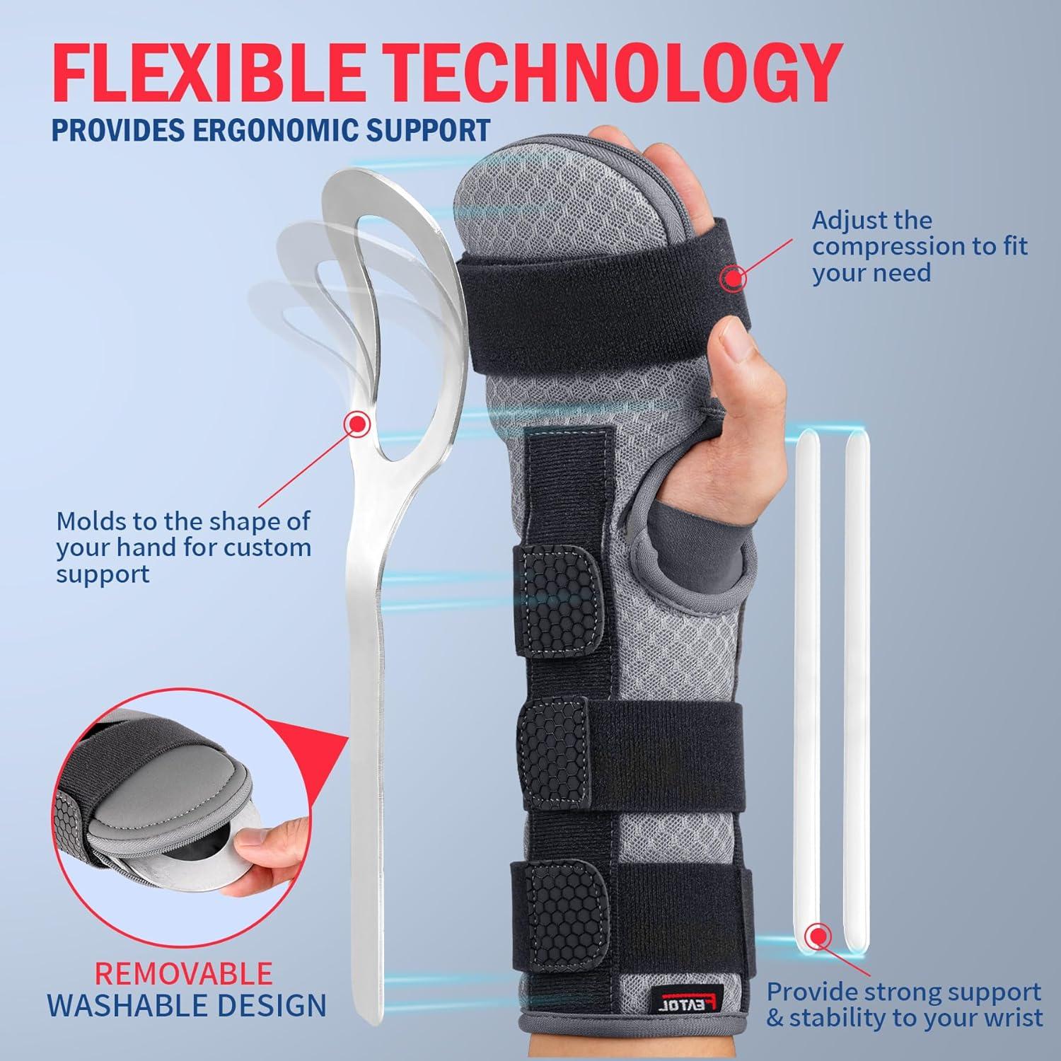imageFEATOL Resting Hand Splint Stroke Night Immobilizer with Removable Splints Pain Relief For Carpel Tunnel Stroke Recovery Arthritis TendinitisFunctional Support Wrist Finger BraceRight Hand MediumFor Men and WomenLarge