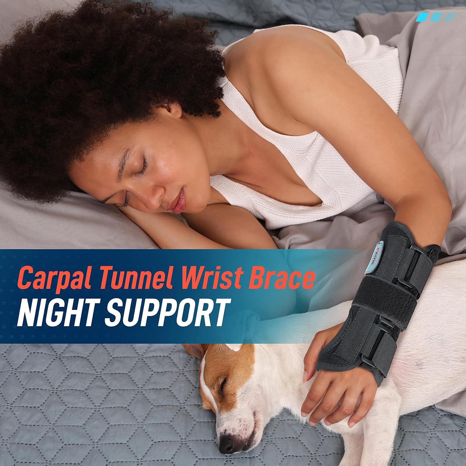 imageFEATOL Wrist Brace Carpal Tunnel Night Support Brace with Wrist Splint Adjustable Straps HotIce Pack for Women and Men Right Hand MediumLarge Tendinitis Arthritis Pain ReliefXSmall Pack of 1