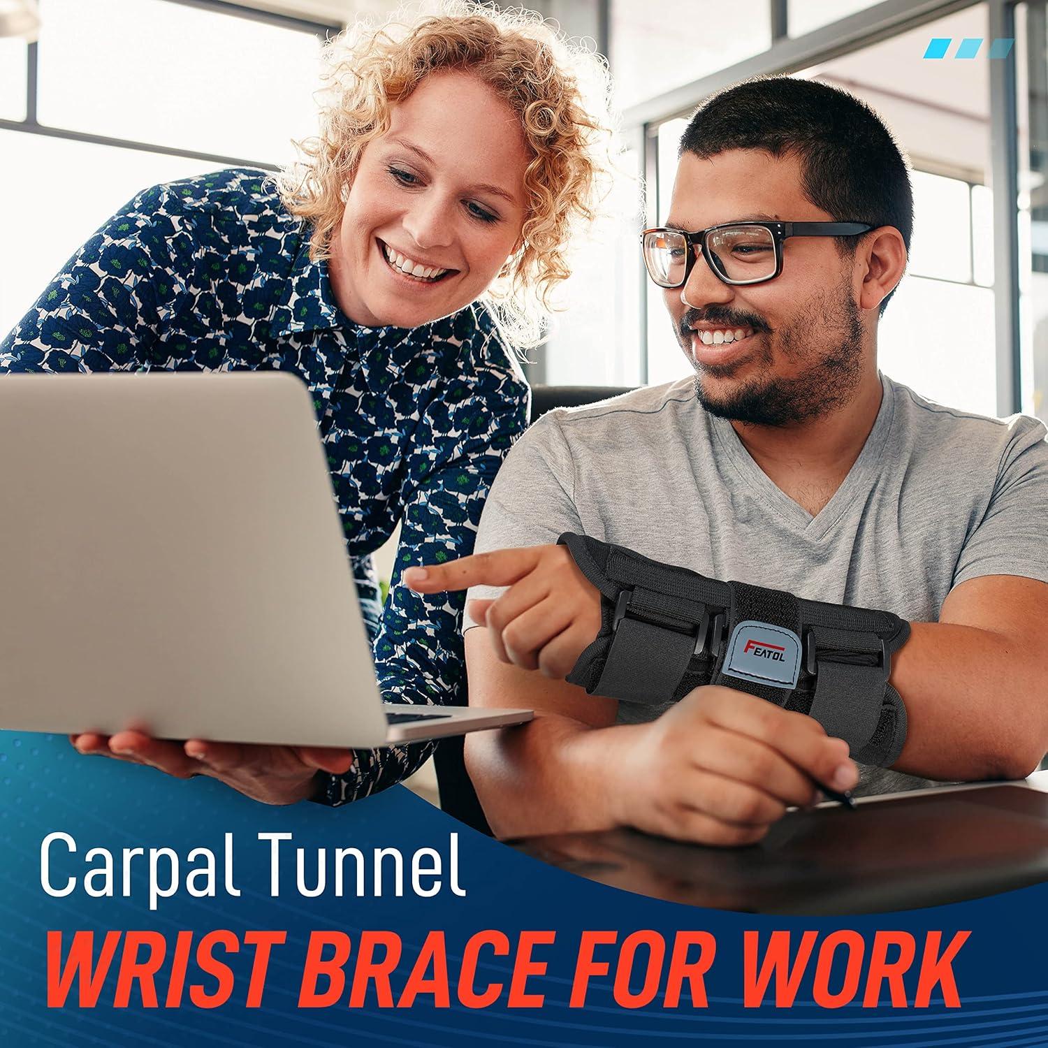 imageFEATOL Wrist Brace Carpal Tunnel Night Support Brace with Wrist Splint Adjustable Straps HotIce Pack for Women and Men Right Hand MediumLarge Tendinitis Arthritis Pain ReliefXSmall Pack of 1