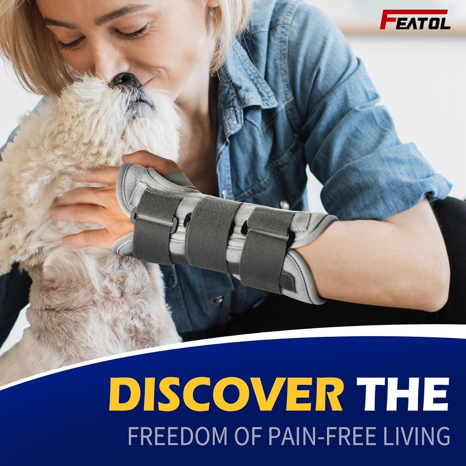 imageFEATOL Wrist Brace Splint Carpal Tunnel for Women Men Night Wrist Sleep Support Brace Left Hand MediumLarge Pain Relief for Sprain Arthritis TendonitisMediumLarge Pack of 1