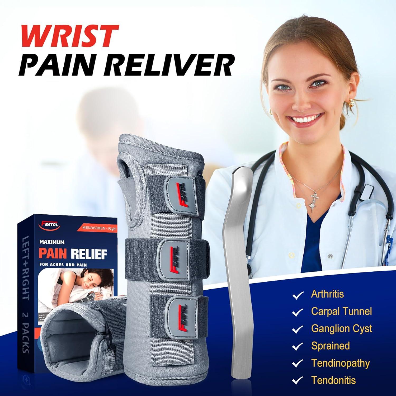 imageFEATOL Wrist Brace Splint Carpal Tunnel for Women Men Night Wrist Sleep Support Brace Left Hand MediumLarge Pain Relief for Sprain Arthritis TendonitisSmallMedium Pack of 1